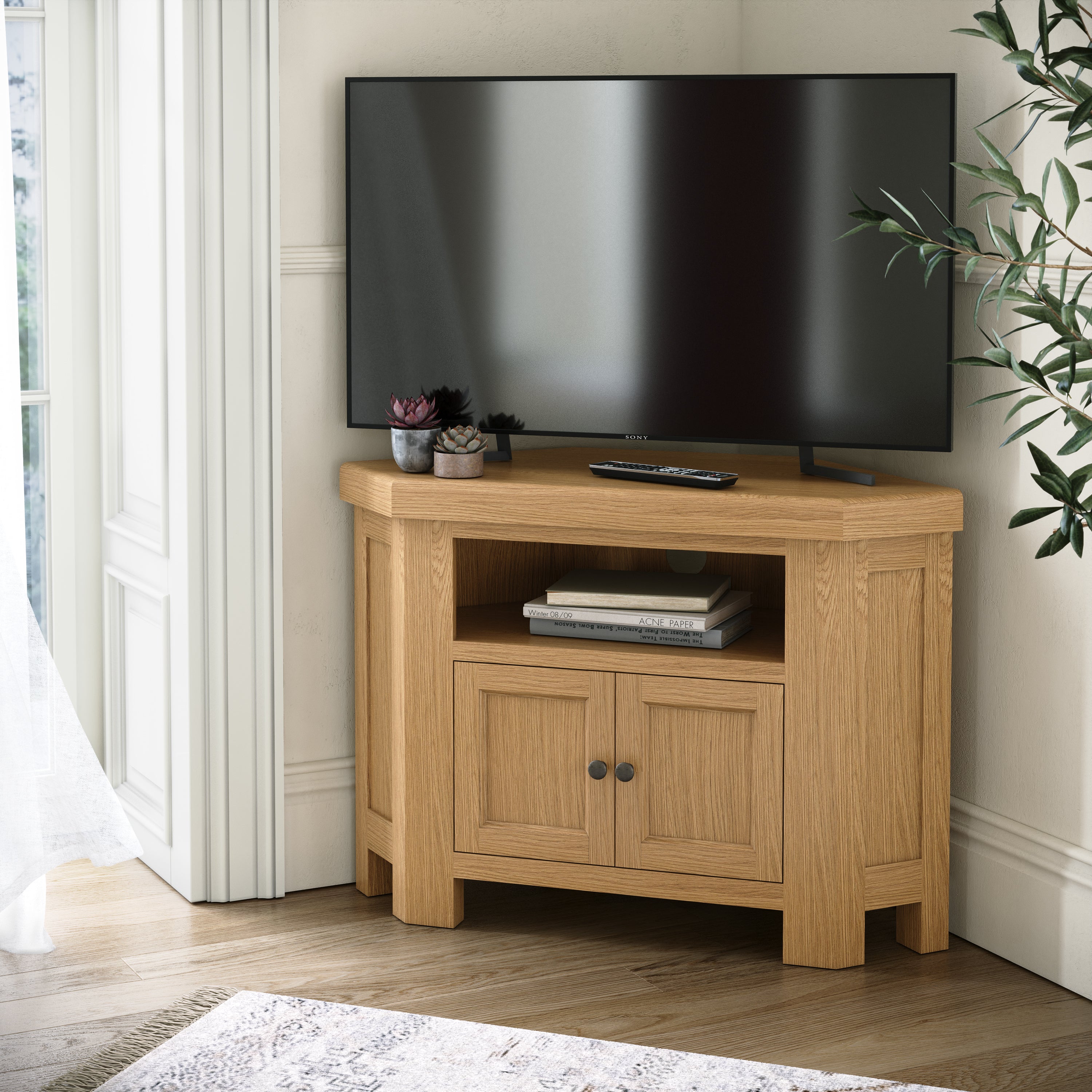 Jackson Oak Wood Corner TV Unit with 2 Doors