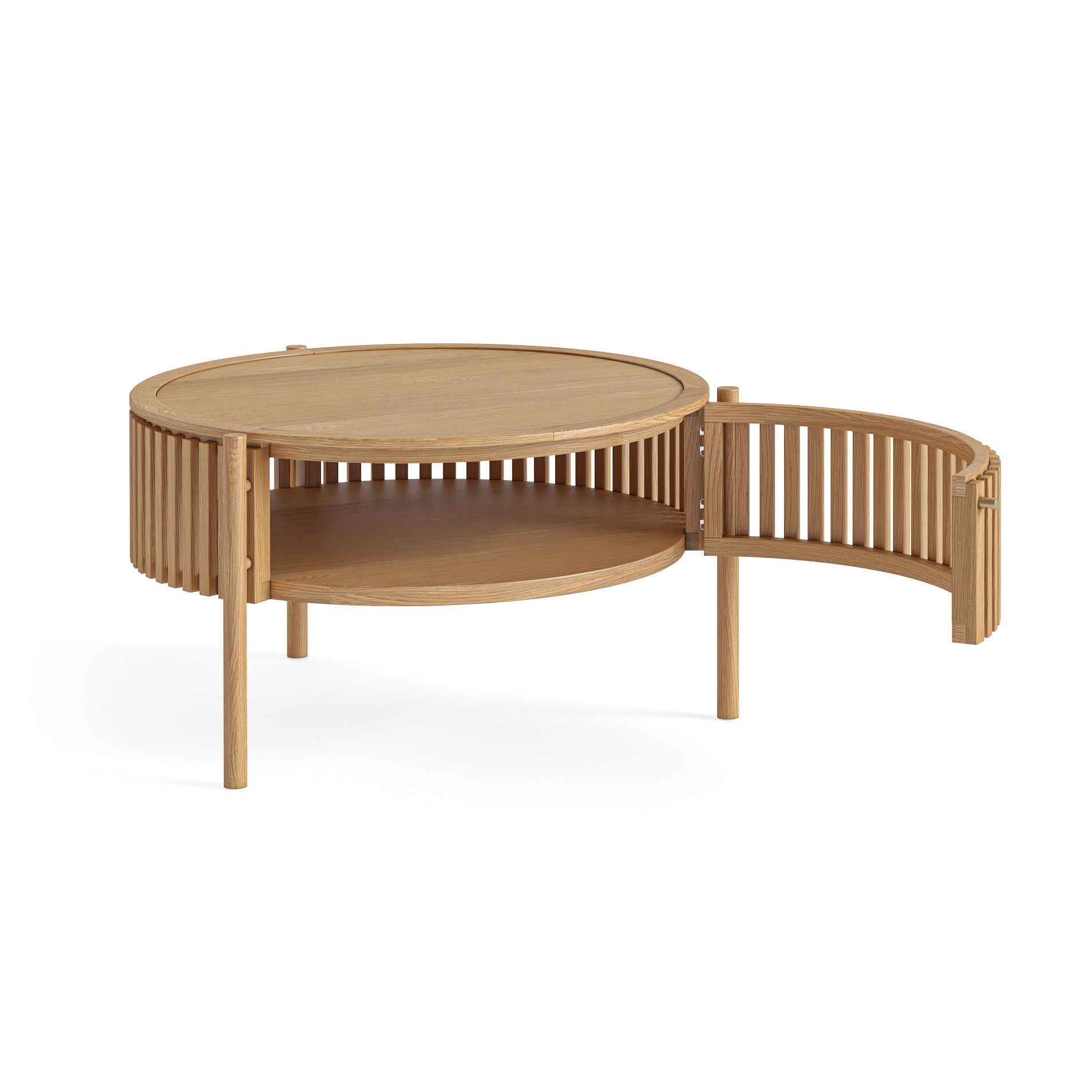 Colton Natural Wood Round Coffee Table with Door