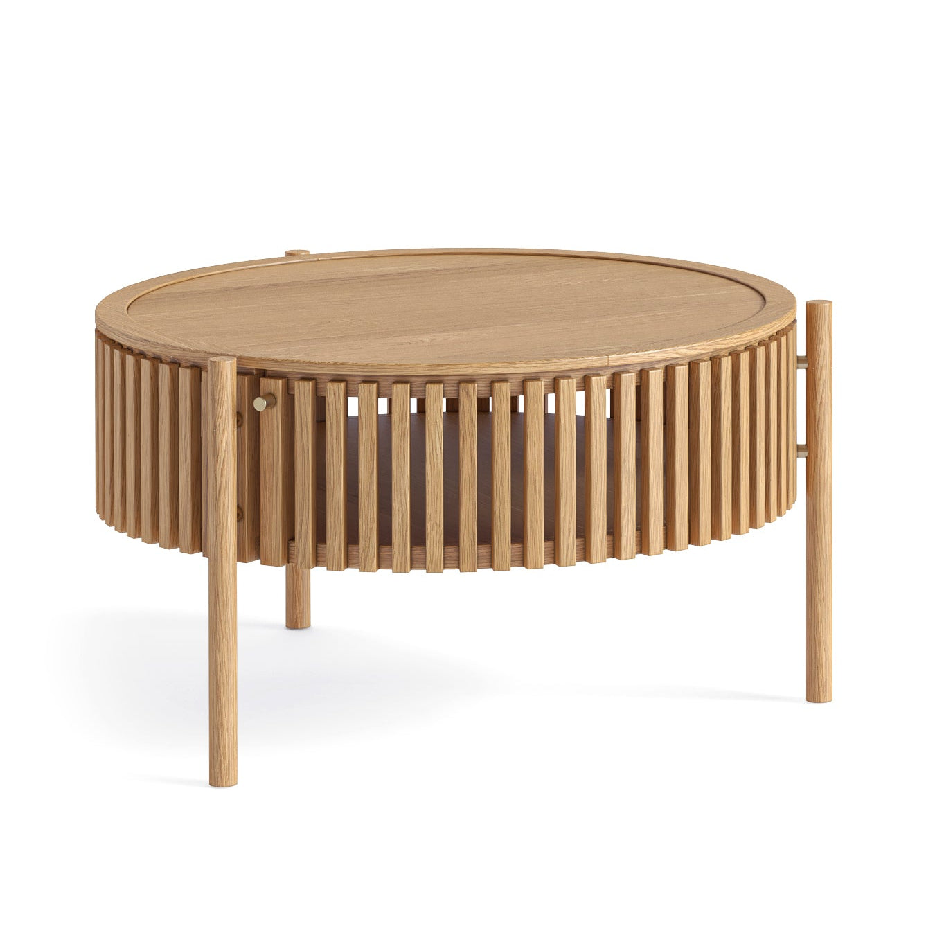 Colton Natural Wood Round Coffee Table with Door