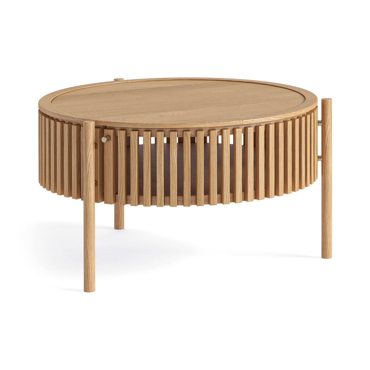 Colton Natural Wood Round Coffee Table with Door