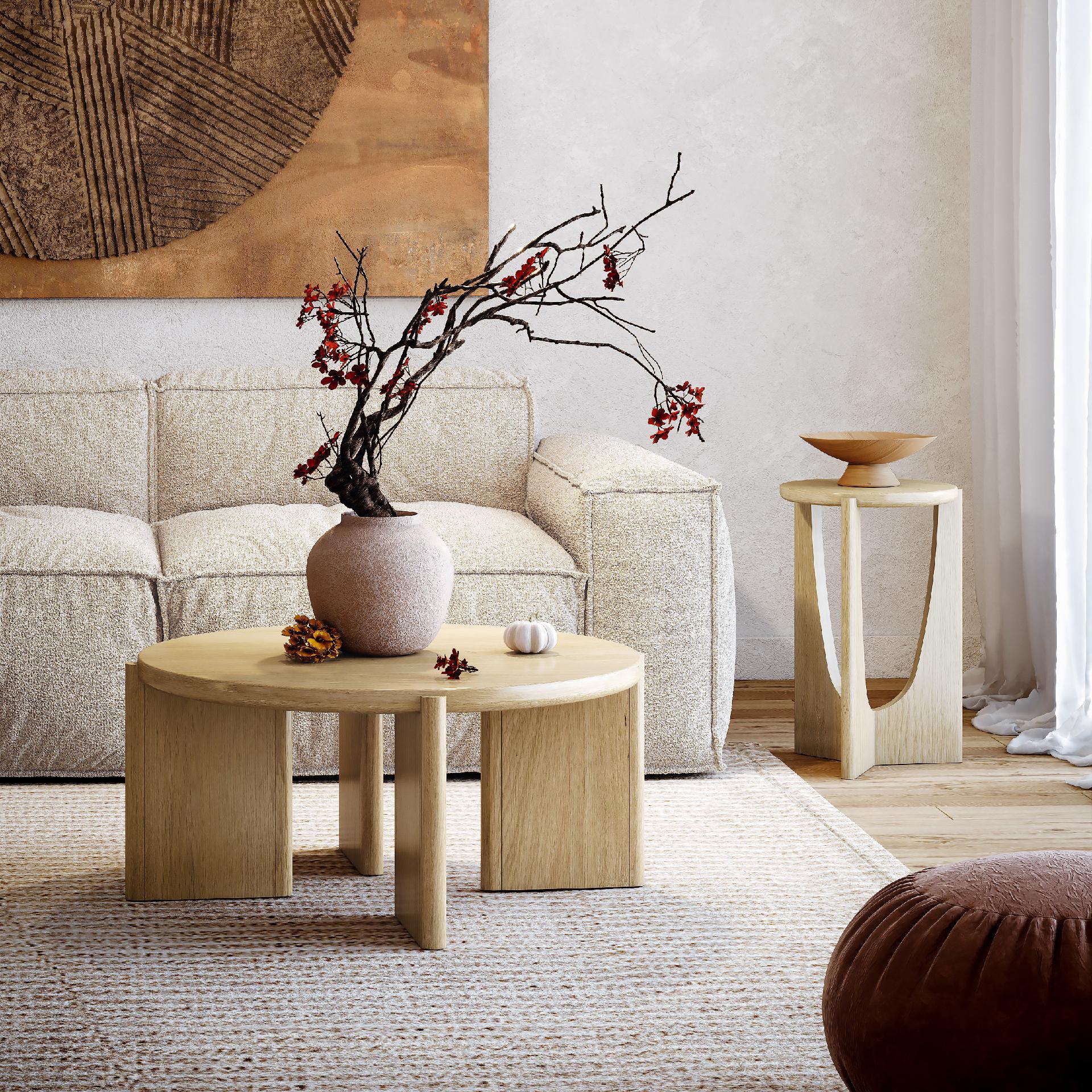 Hadley Natural Oak Wood Round Coffee Table