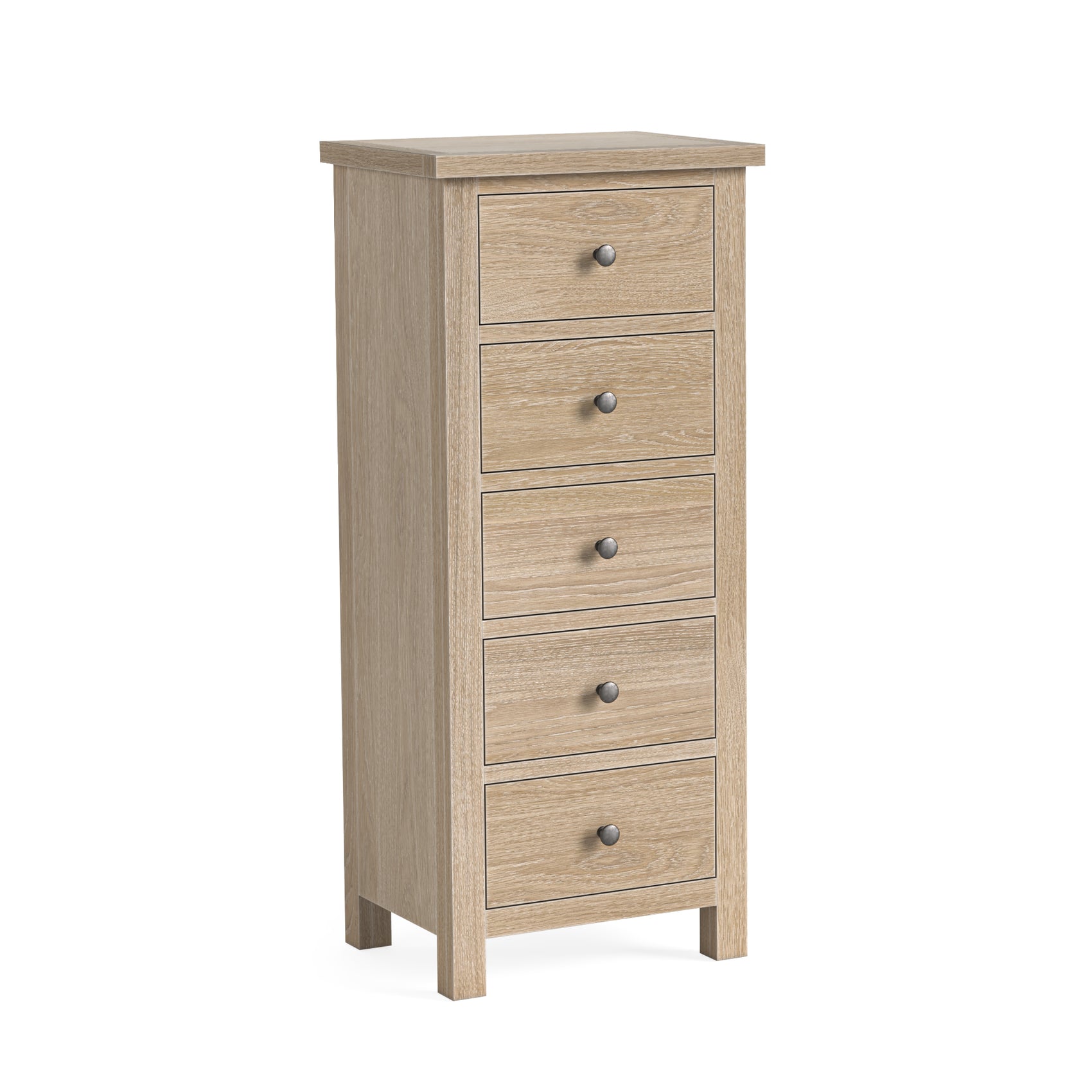 Somerton Whitewash Oak Wood 5 Drawer Tall Chest
