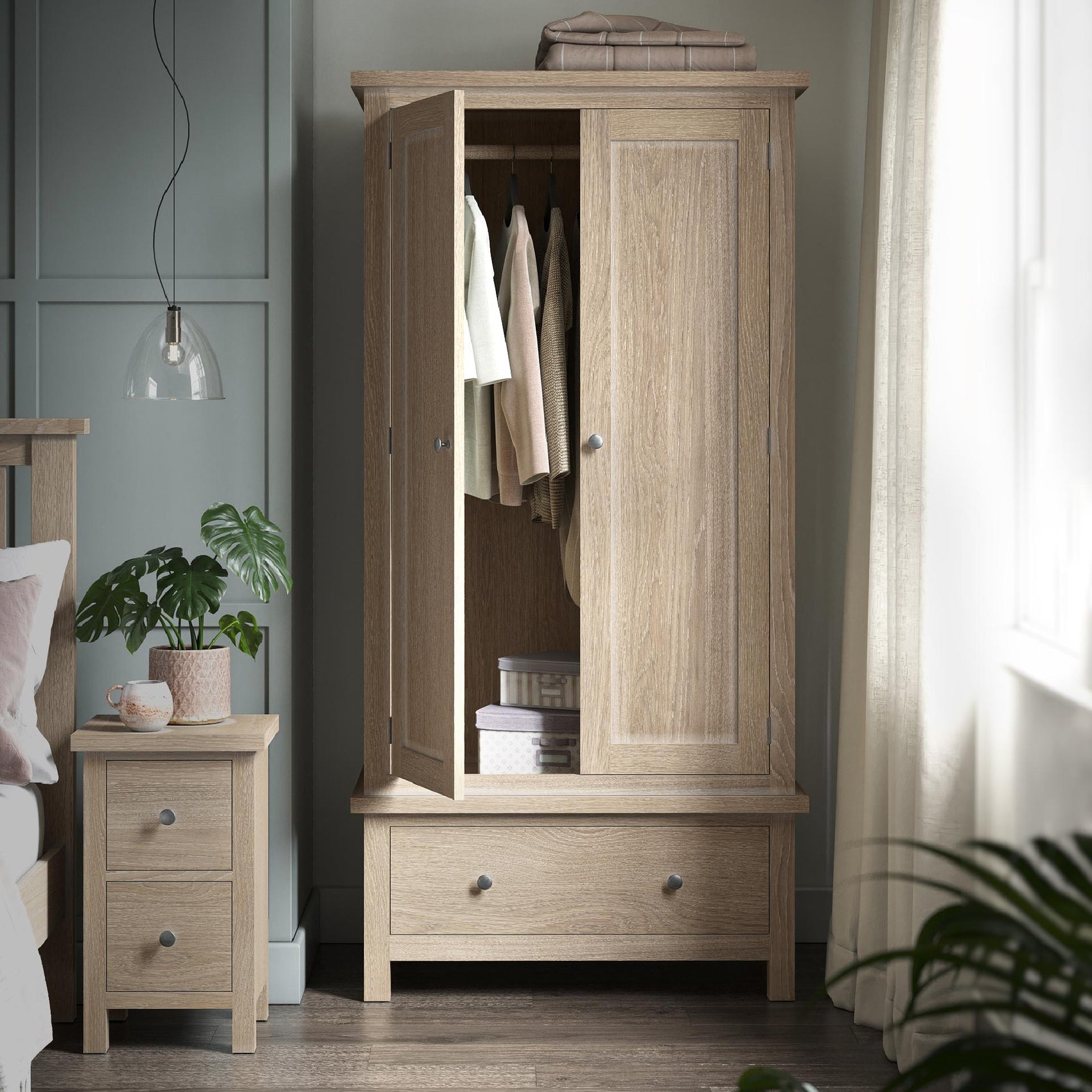 Somerton Whitewash Oak Wood Gents Wardrobe