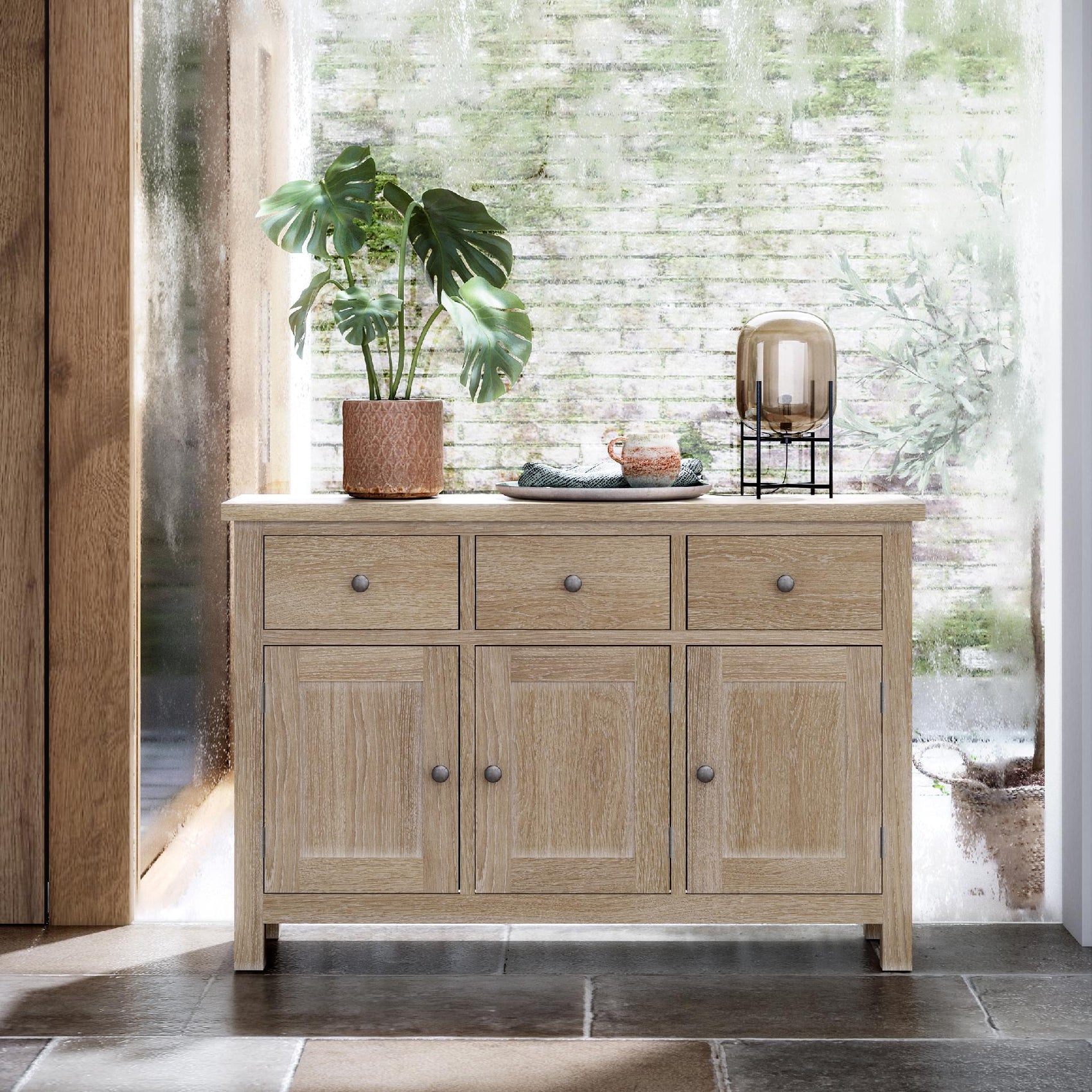 Somerton Whitewash Oak Wood Sideboard - Large