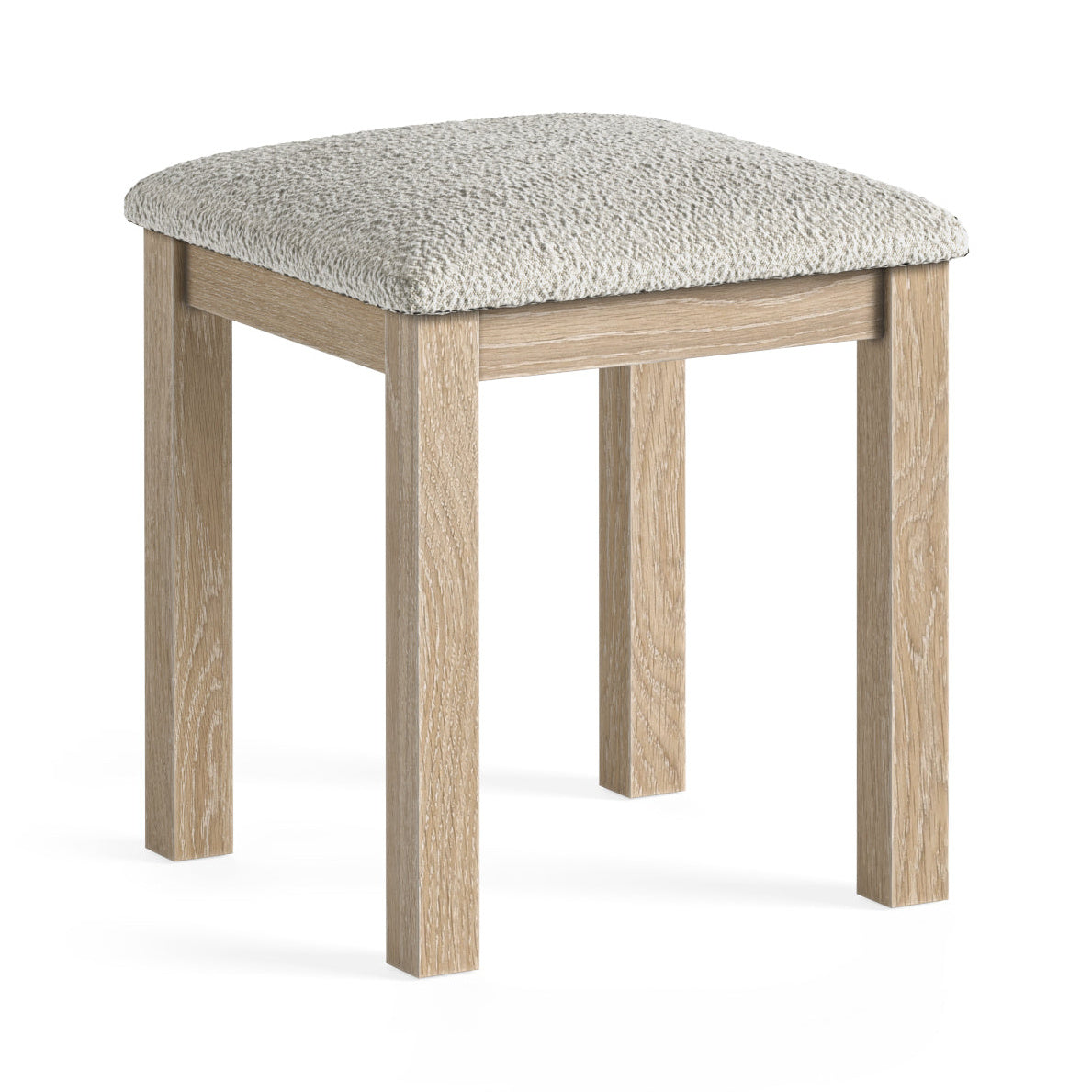 Somerton Whitewash Oak Wood & White Boucle Stool