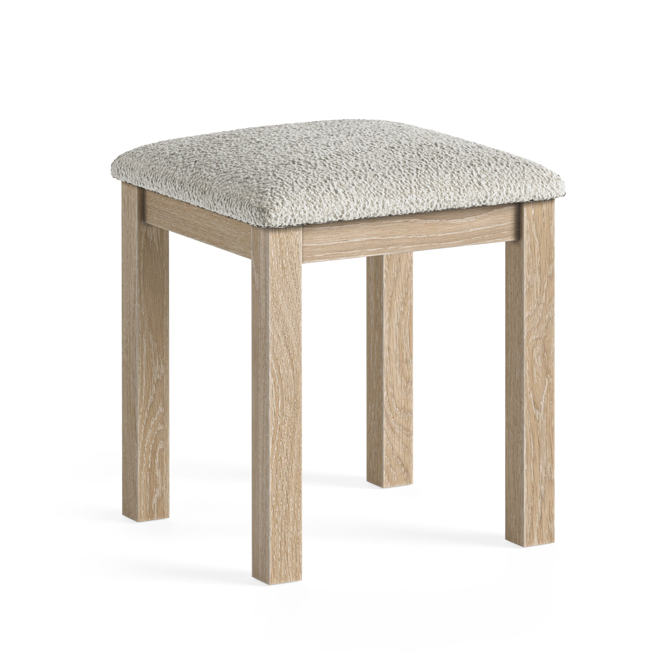 Somerton Whitewash Oak Wood & White Boucle Stool