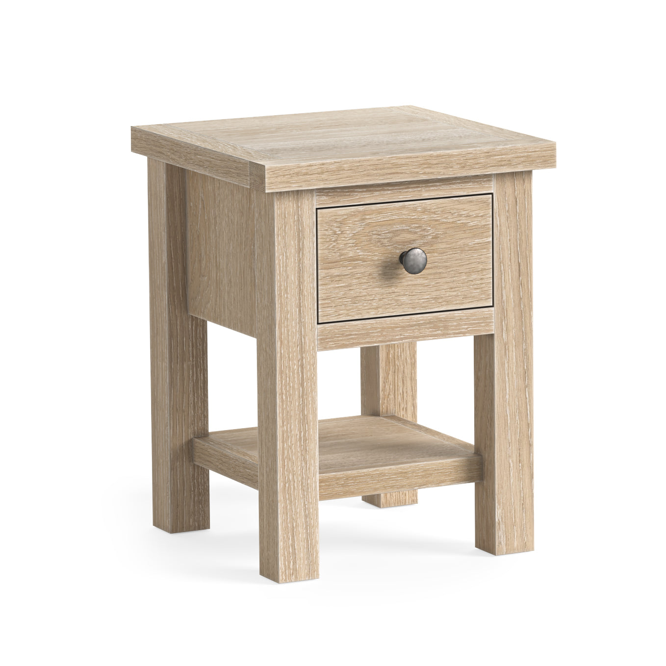 Somerton Whitewash Oak Wood Side Table with Shelf