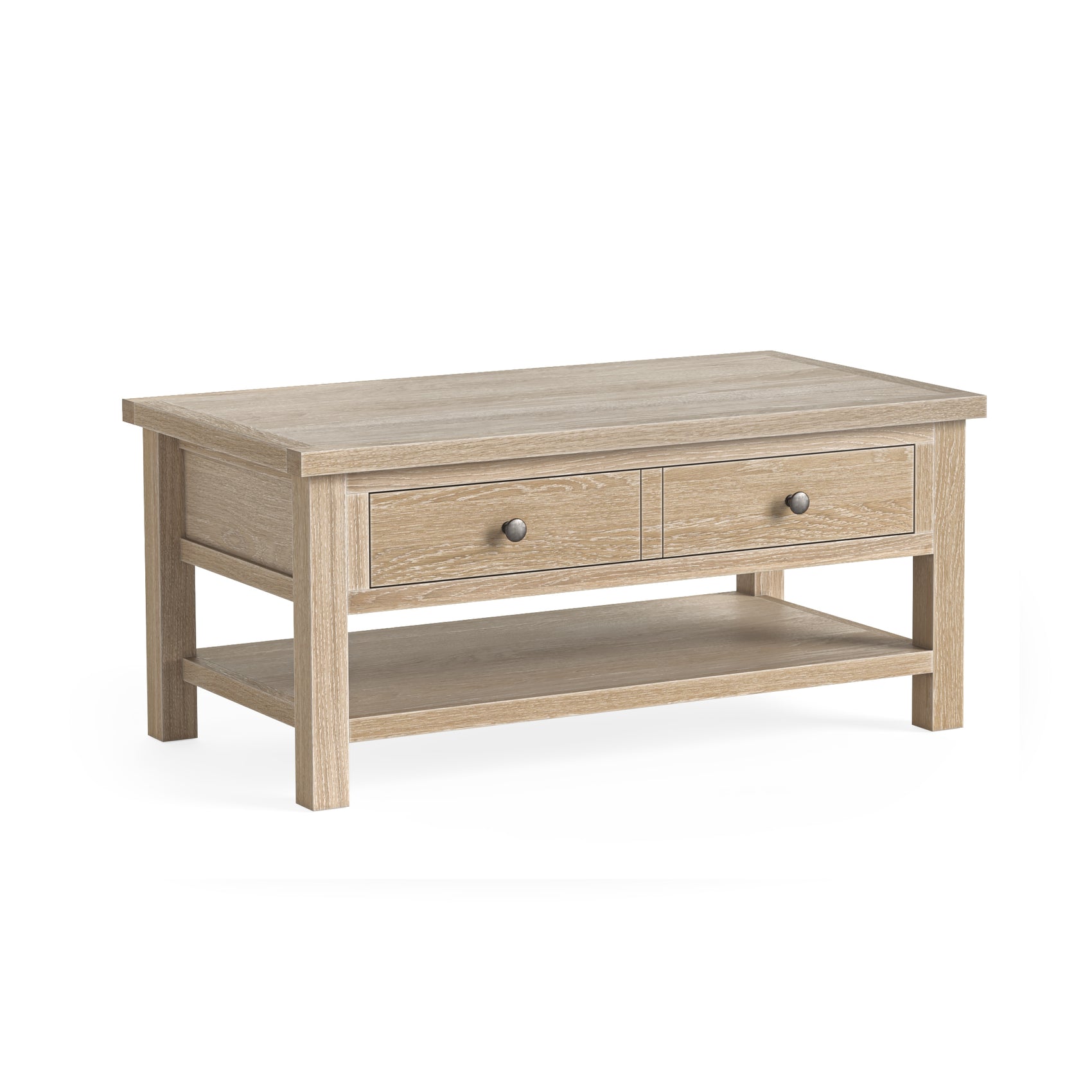 Somerton Whitewash Oak Wood Rectangle Coffee Table with Shelf