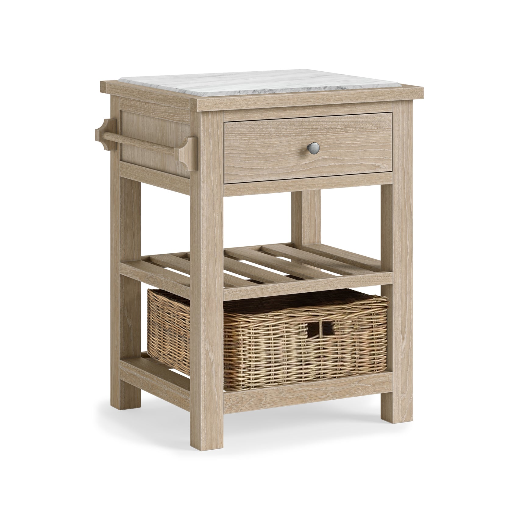 Somerton Whitewash Oak Wood & White Marble Kitchen Island - Small
