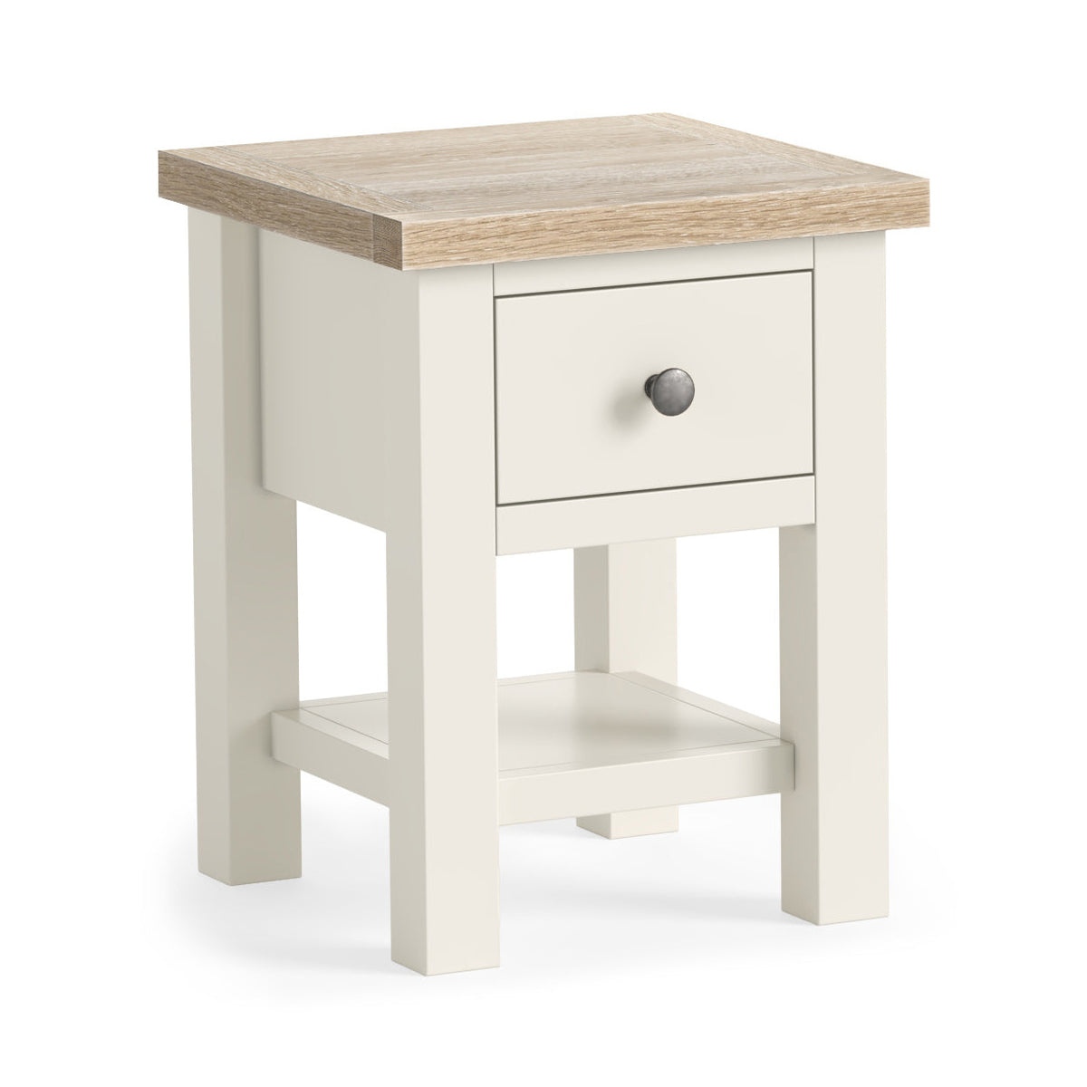 Somerton Coconut White Oak Wood Side Table with Shelf