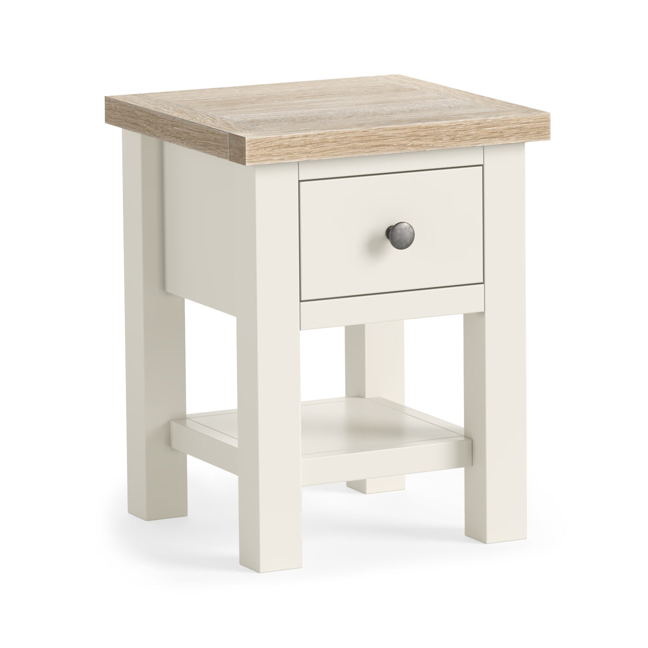 Somerton Coconut White Oak Wood Side Table with Shelf