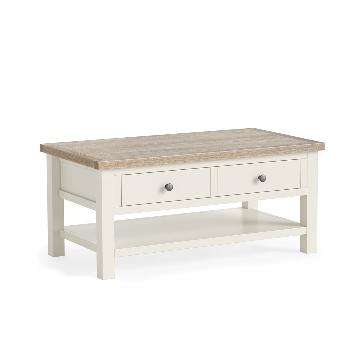 Somerton Coconut White Oak Wood Rectangle Coffee Table with Shelf