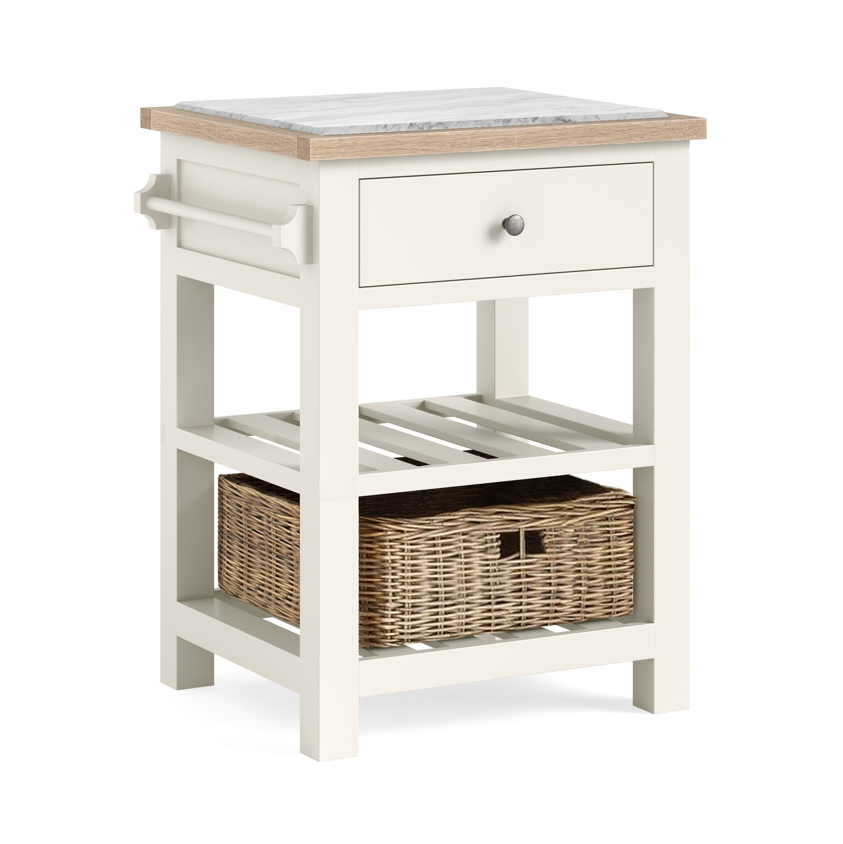 Somerton Coconut White Oak Wood & White Marble Kitchen Island - Small