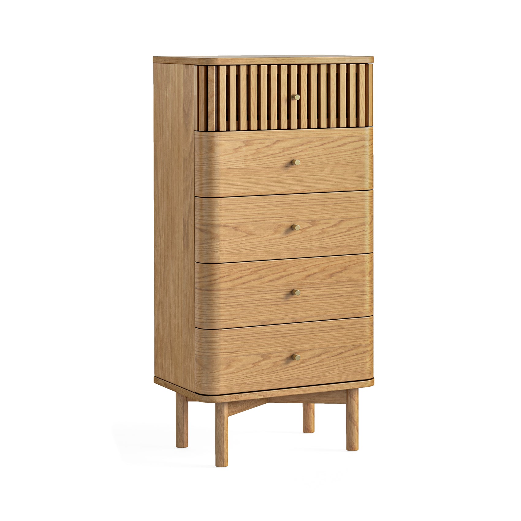 Colton Natural Wood 5 Drawer Tall Boy Chest Chest