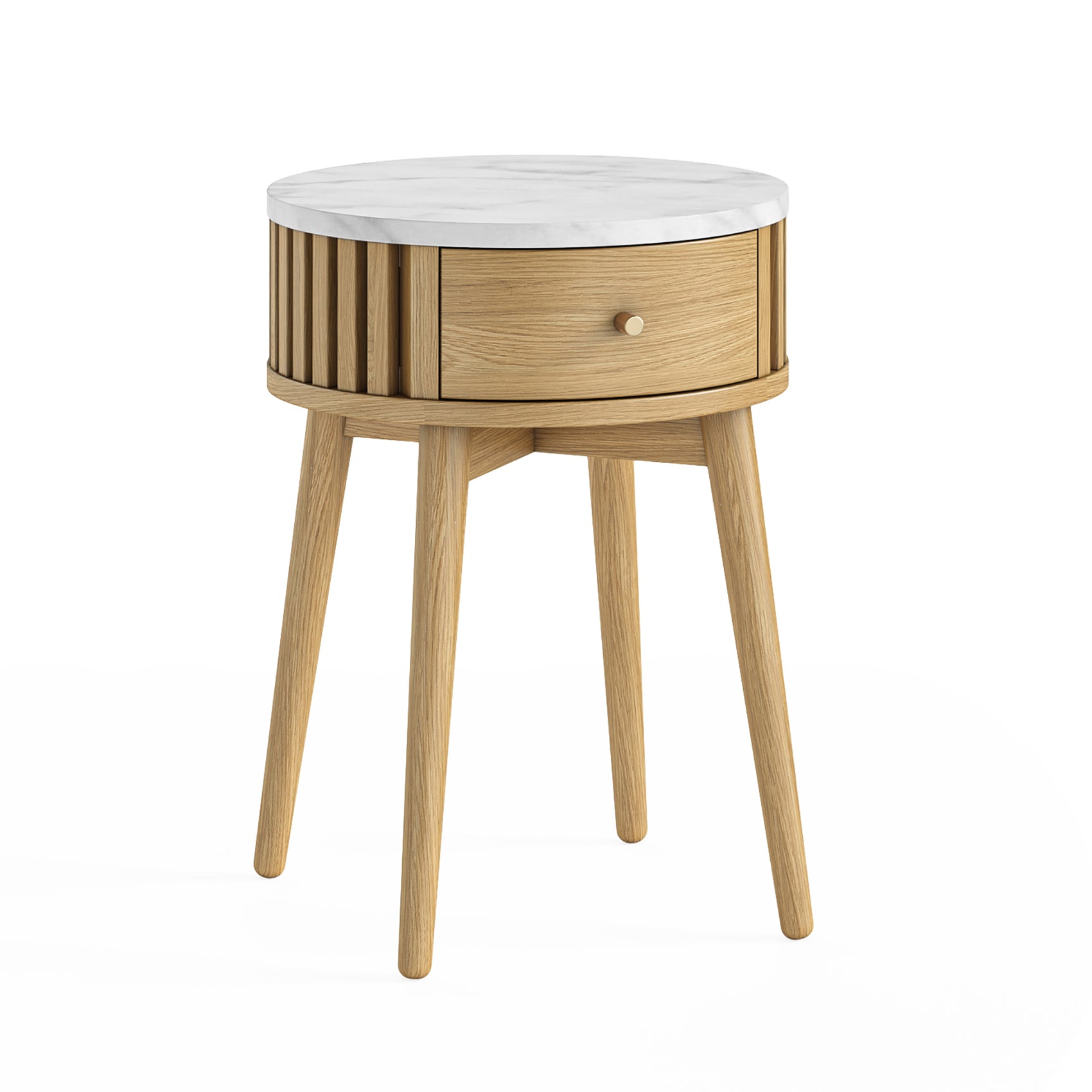 Colton Natural Wood & White Marble Top Round Side Table