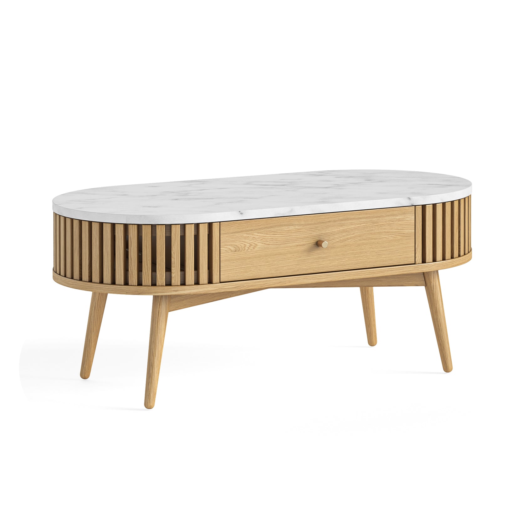 Colton Natural Wood & White Marble Oval Coffee Table
