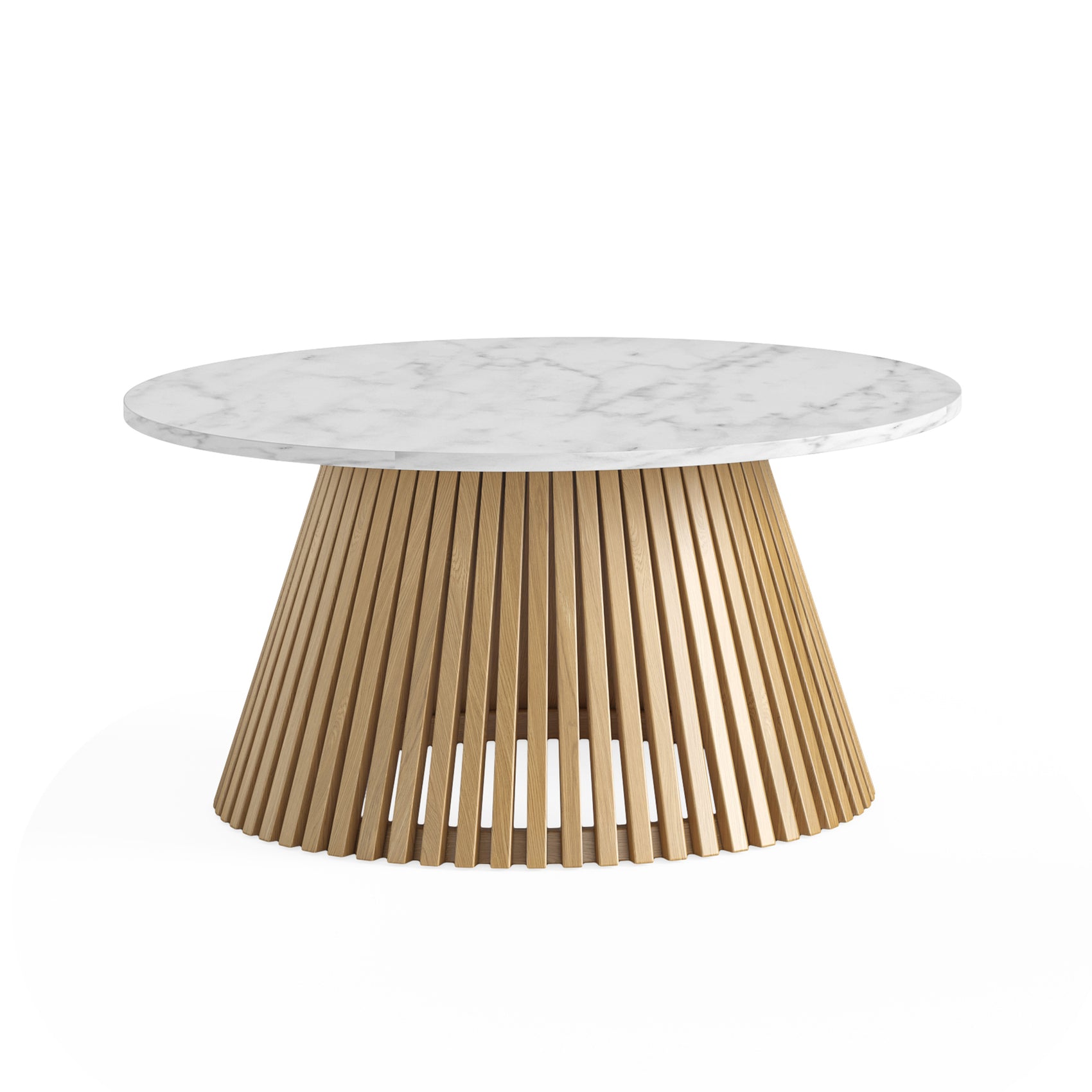 Colton Natural Wood & White Marble Round Coffee Table