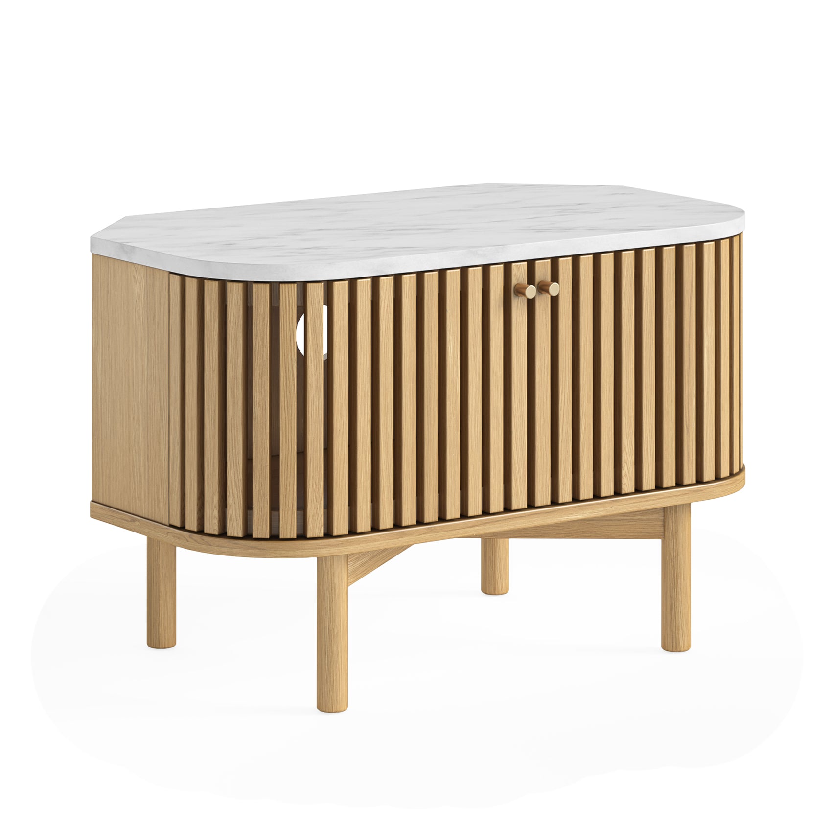 Colton Natural Wood & White Marble Top Corner Tv