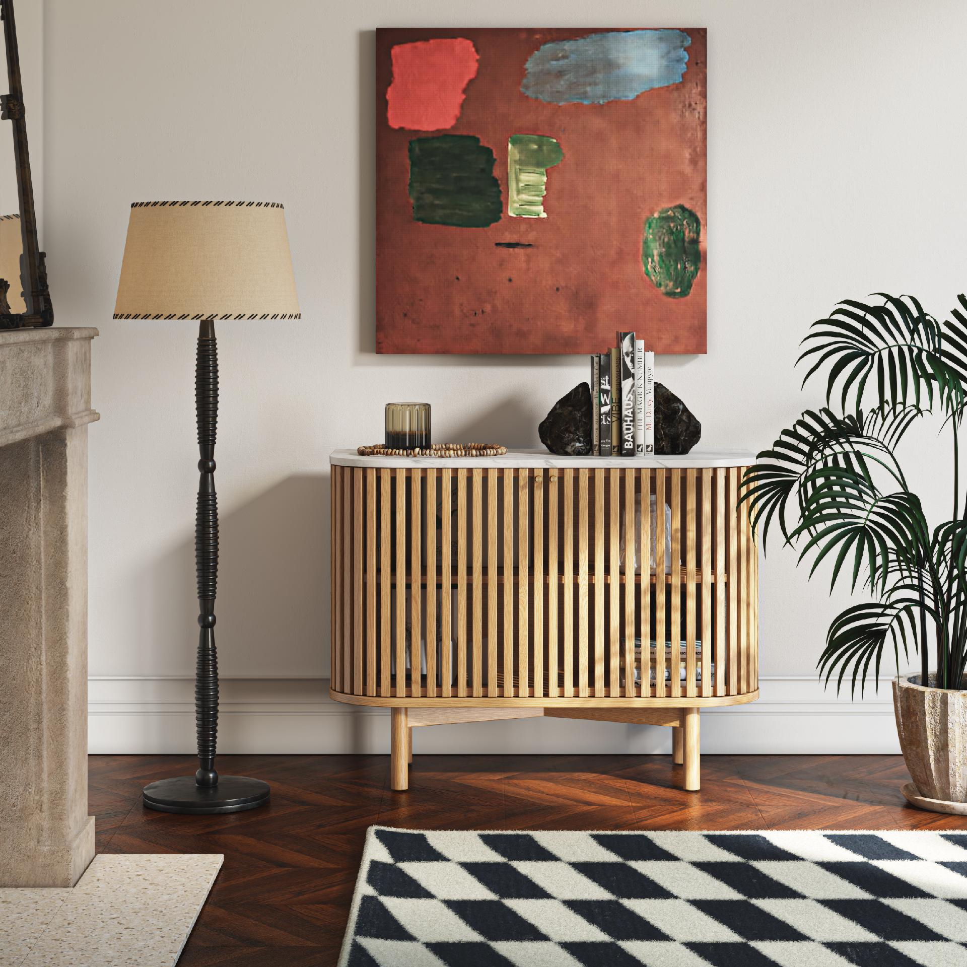 Colton Natural Wood & White Marble Top Sideboard - Small