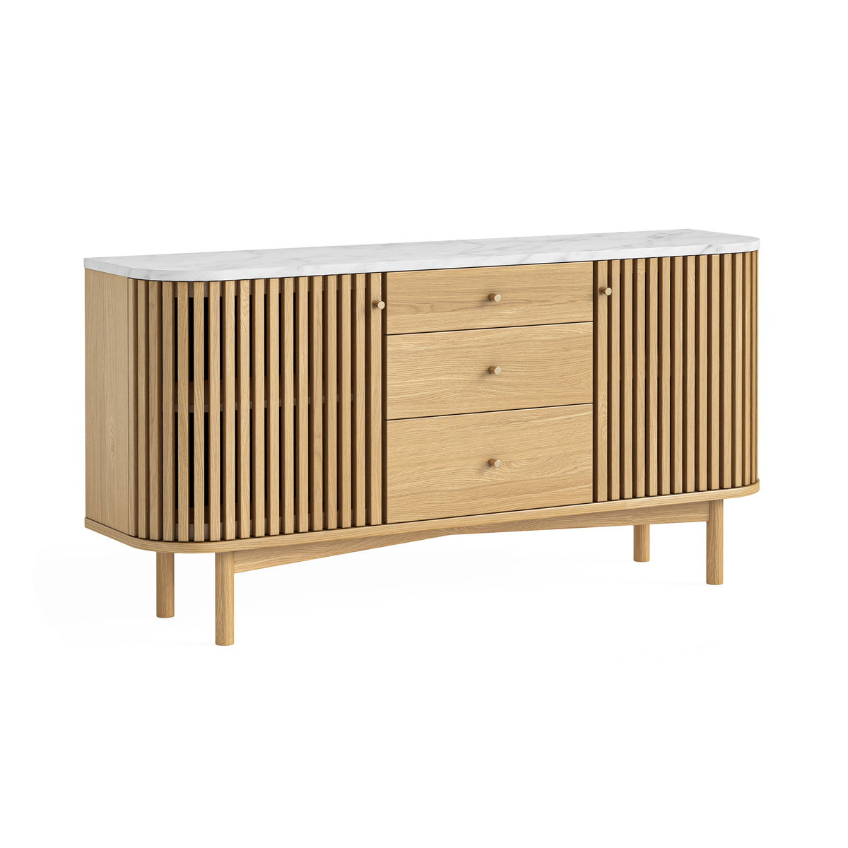 Colton Natural Wood & White Marble Top Sideboard with Drawer