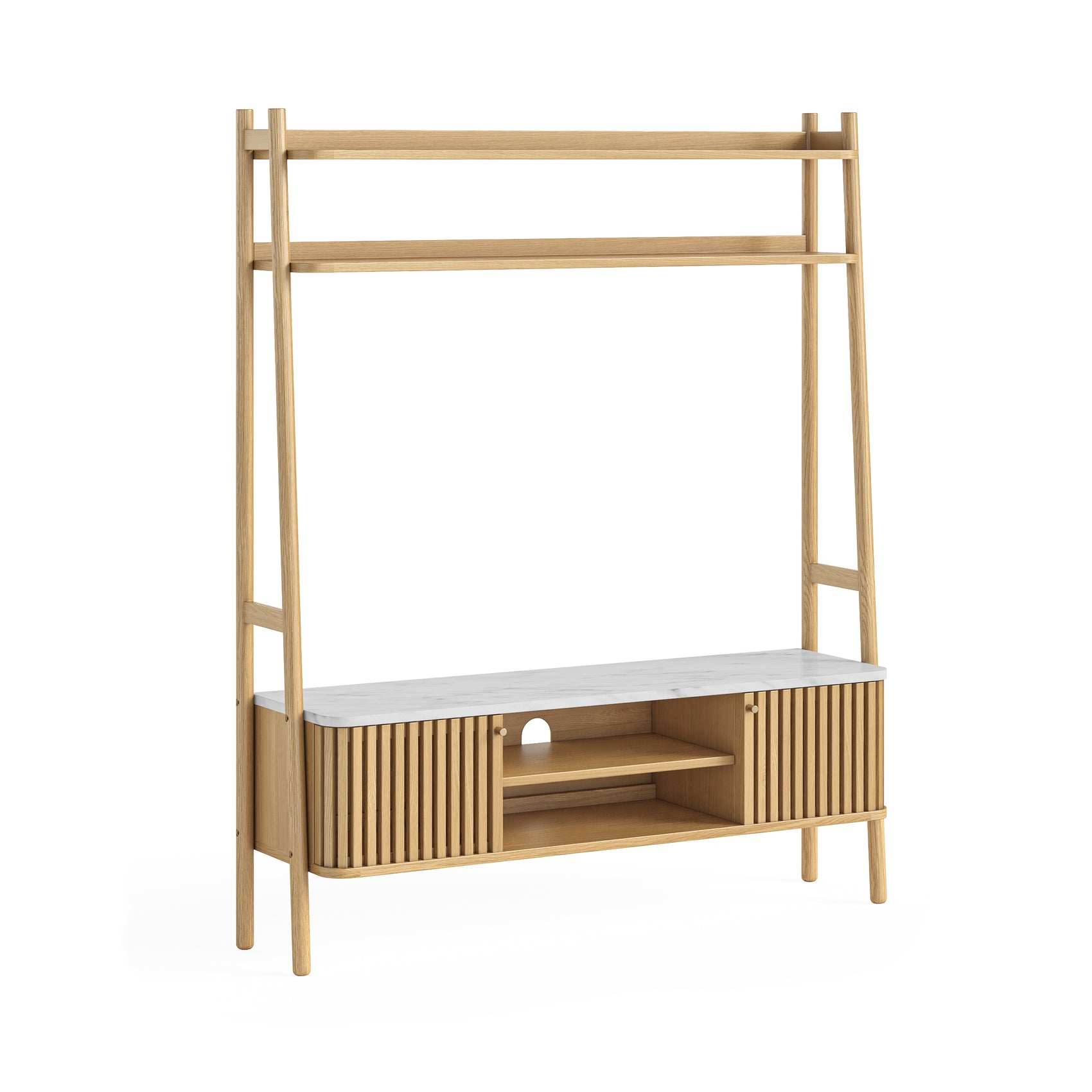 Colton Natural Wood & White Marble Top Ladder TV Unit 1370 Cabinet