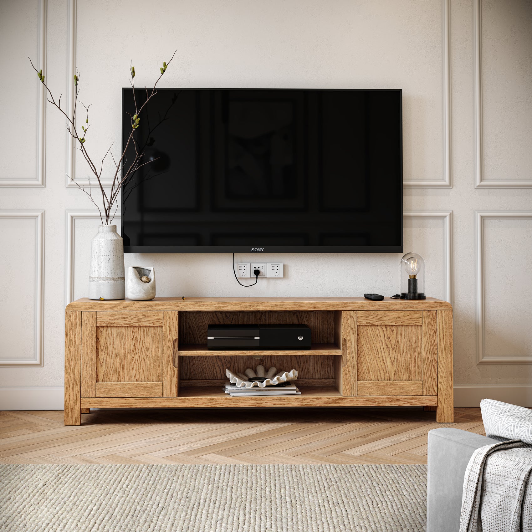 Hadley Oak Wood TV Unit 160cm with Door