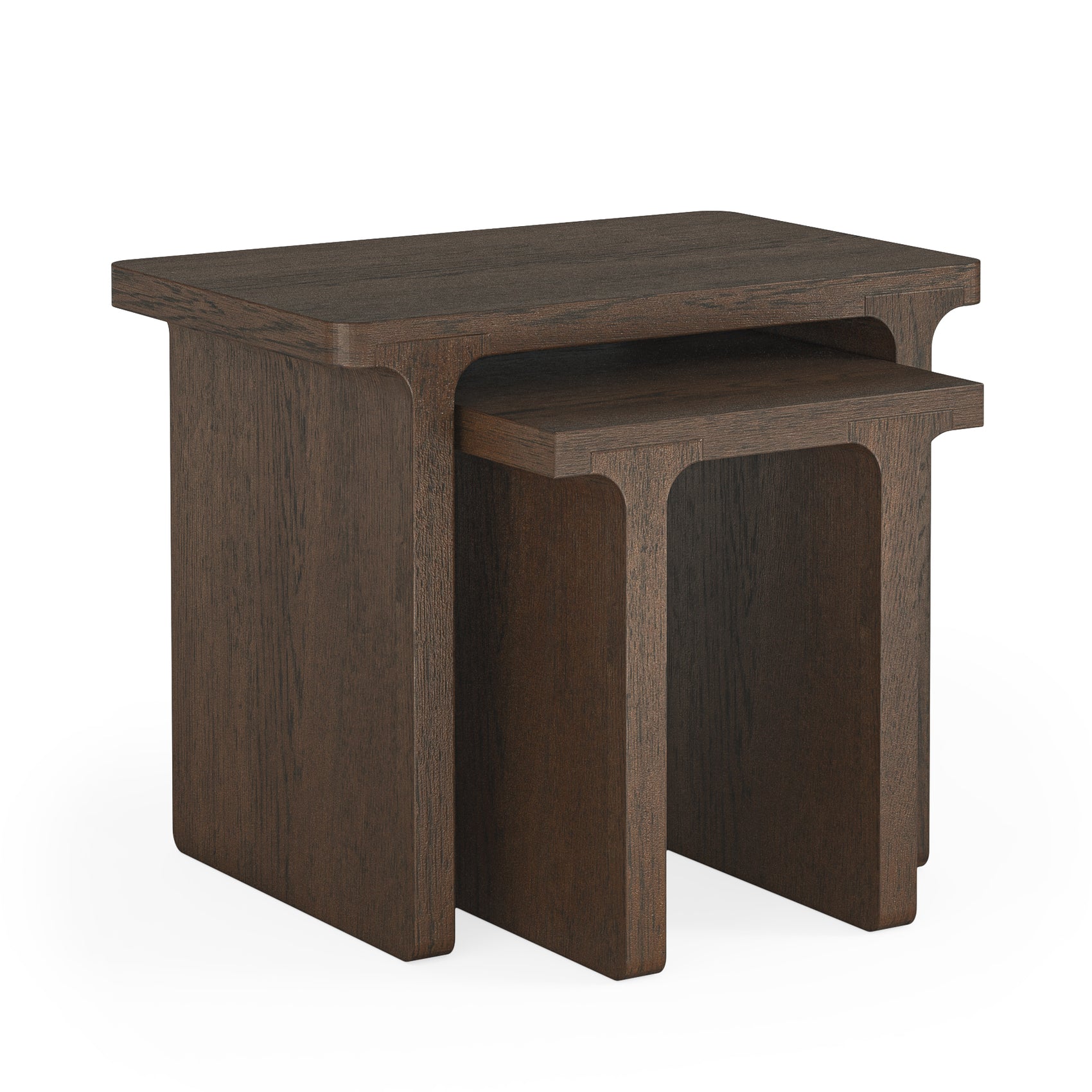 Dakota Brown Oak Wood Rectangle Side Tables Nest
