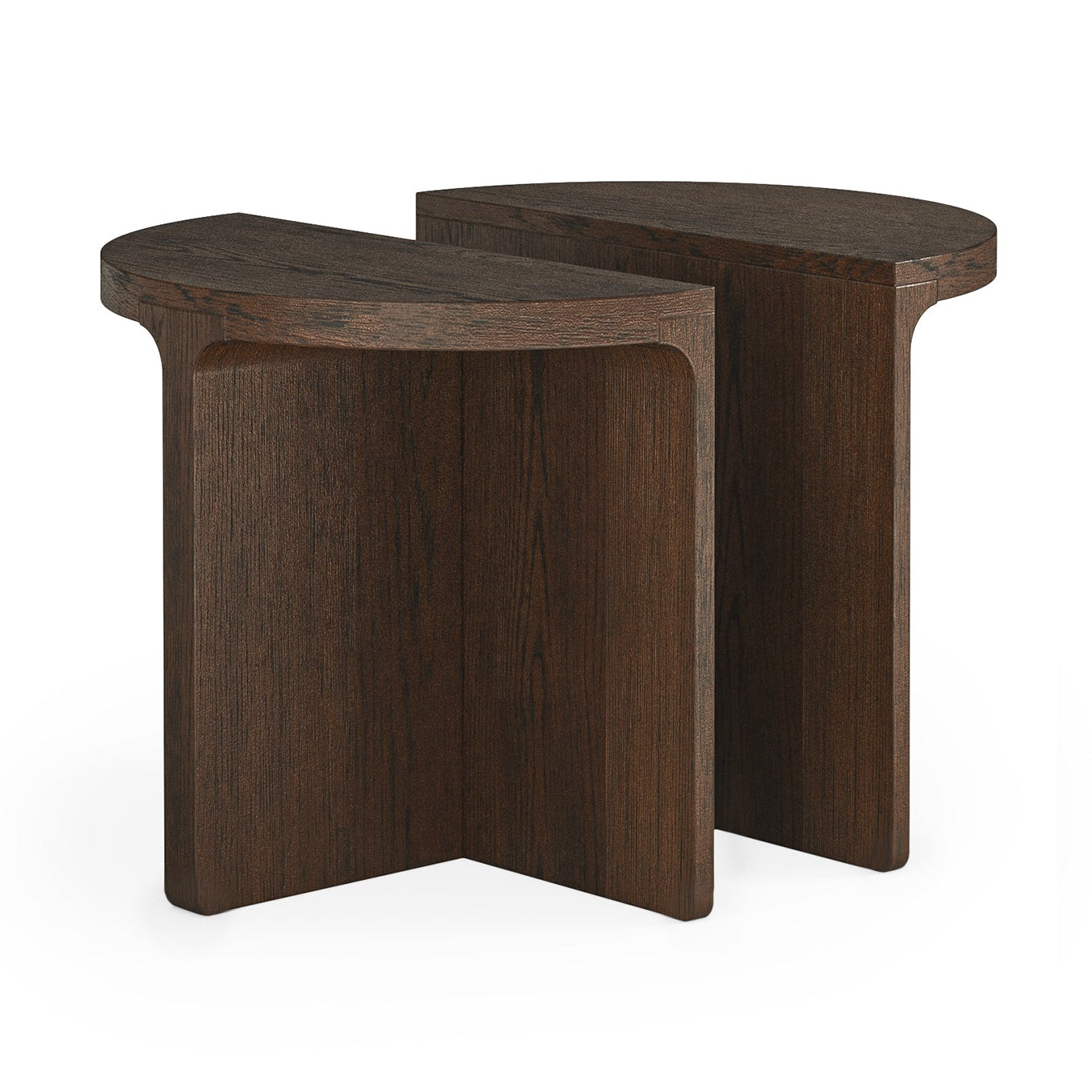Dakota Brown Oak Wood Half Moon Side Tables Nest with Wooden Top