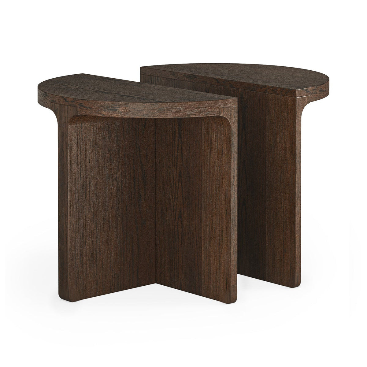 Dakota Walnut Brown Wood Half Moon Side Tables Nest with Wooden Top