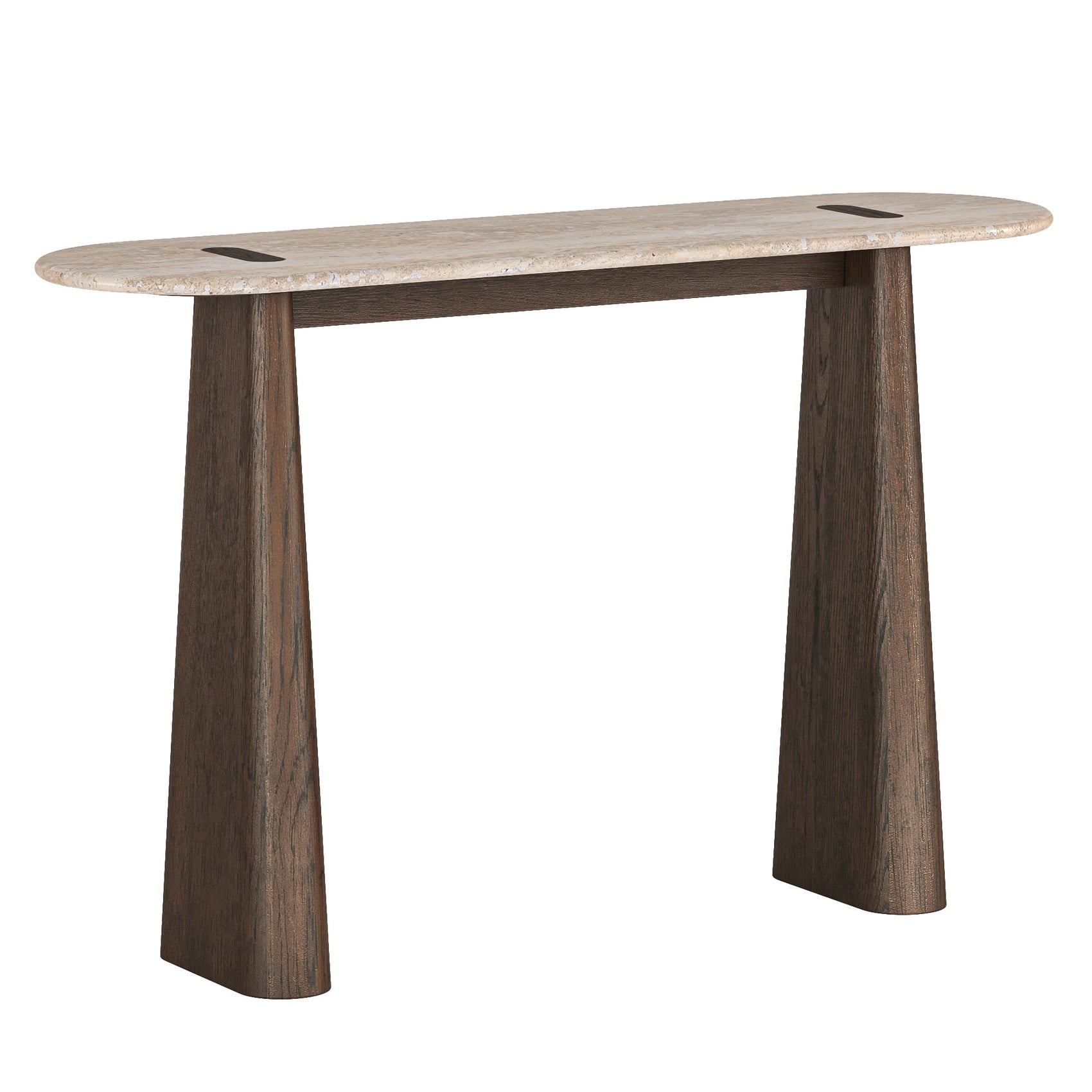 Dakota Brown Oak Wood Console Table with Travertine Top