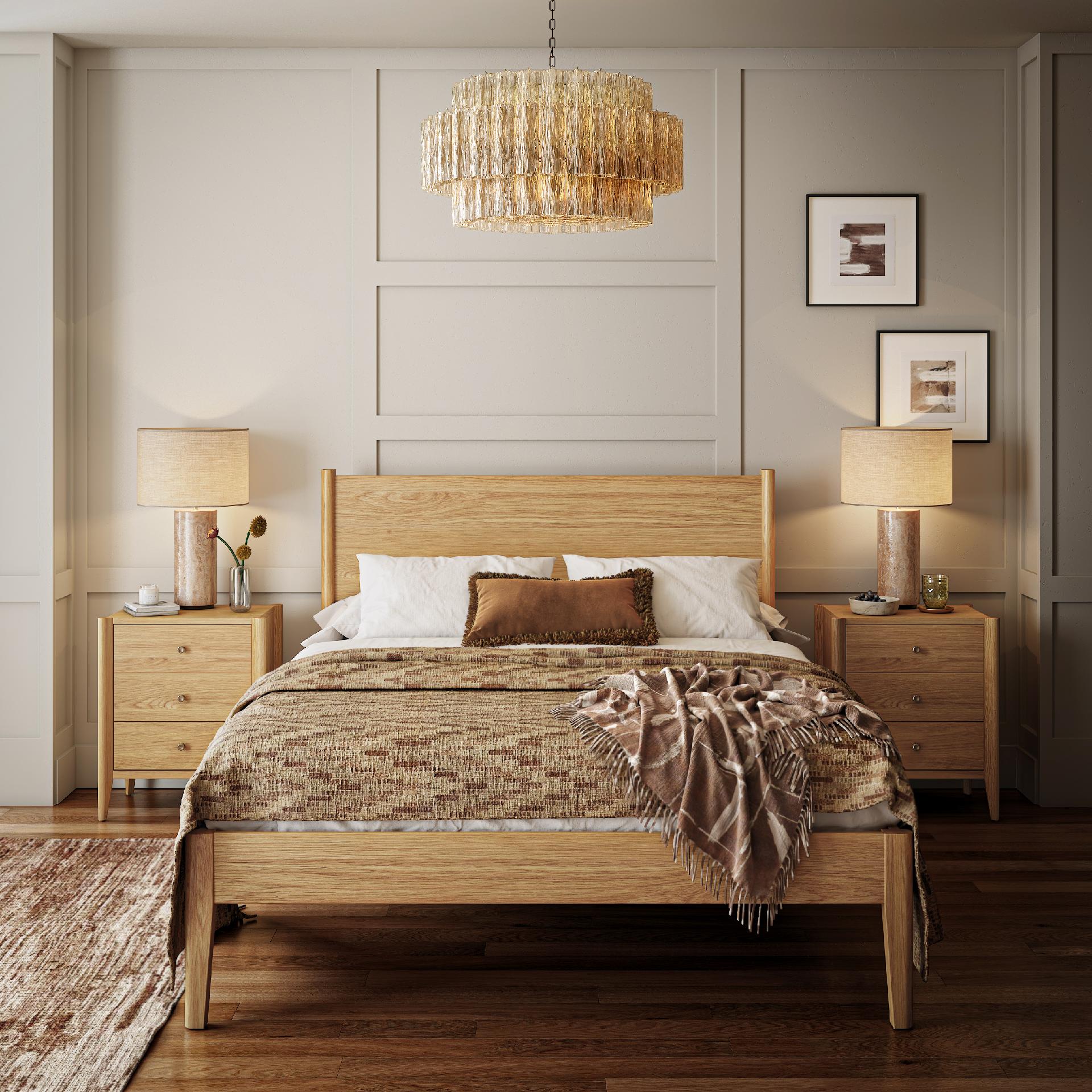Madison Natural Oak Wood Double Bed Panelled