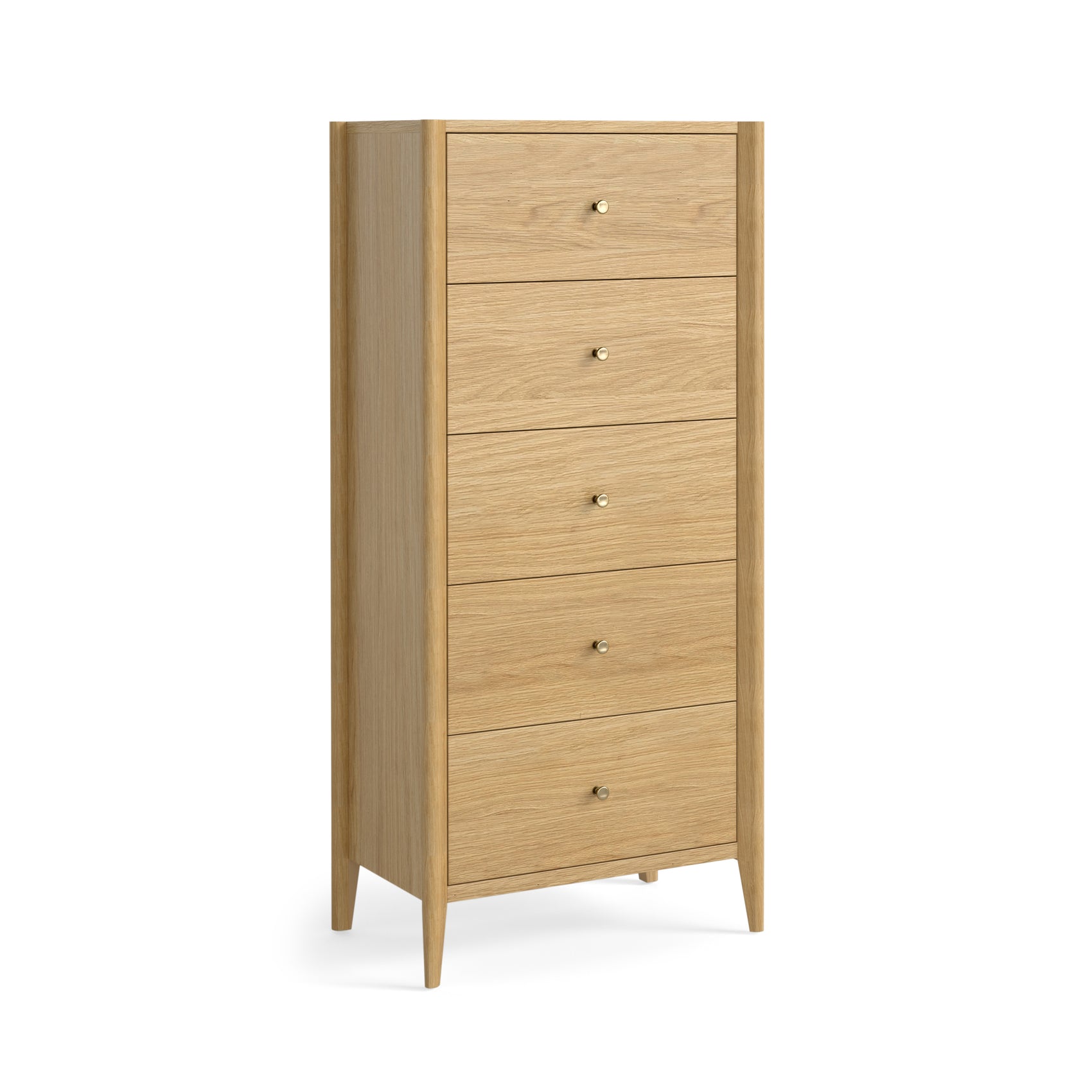 Madison Natural Oak Wood 5 Drawer Tall Boy Chest