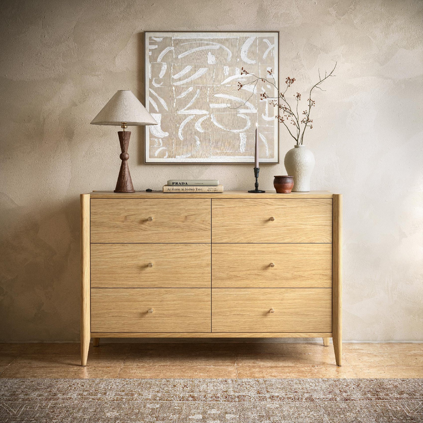 Madison Natural Oak Wood 6 Drawer Chest