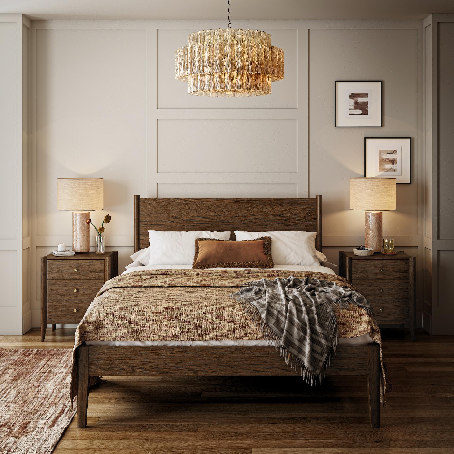 Madison Brown Oak Wood Double Bed Panelled