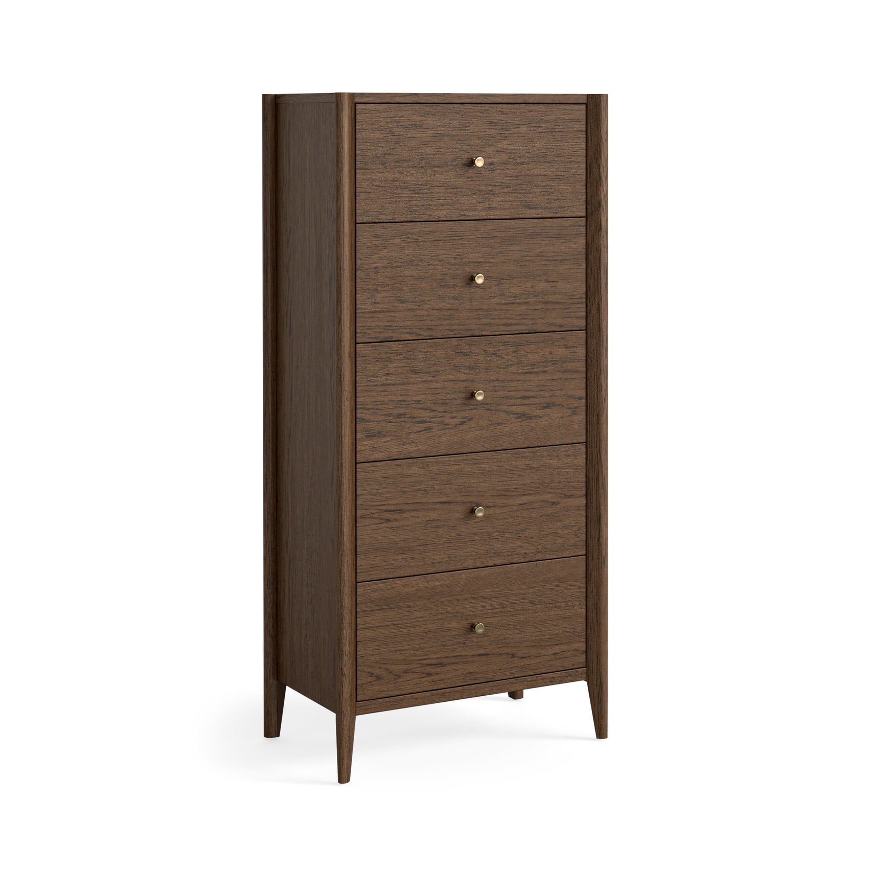 Madison Brown Oak Wood 5 Drawer Tall Boy Chest