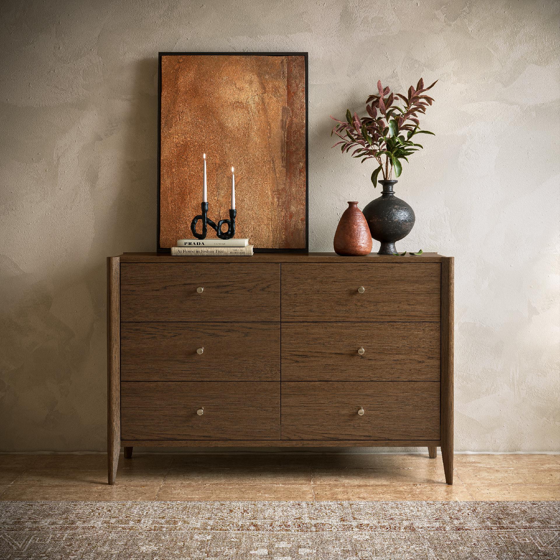 Madison Brown Oak Wood 6 Drawer Chest