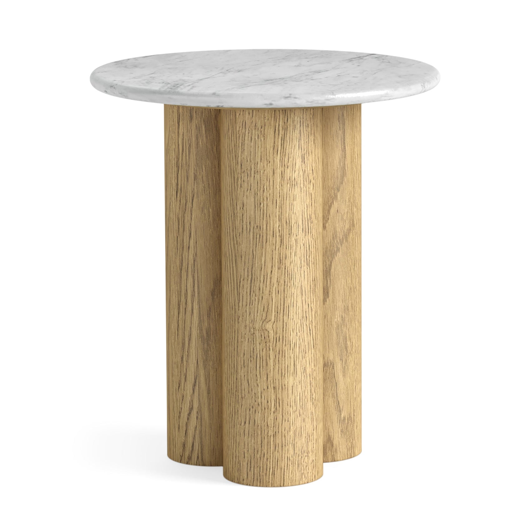 Estelle Oak Wood & White Marble Side Table 3 Column