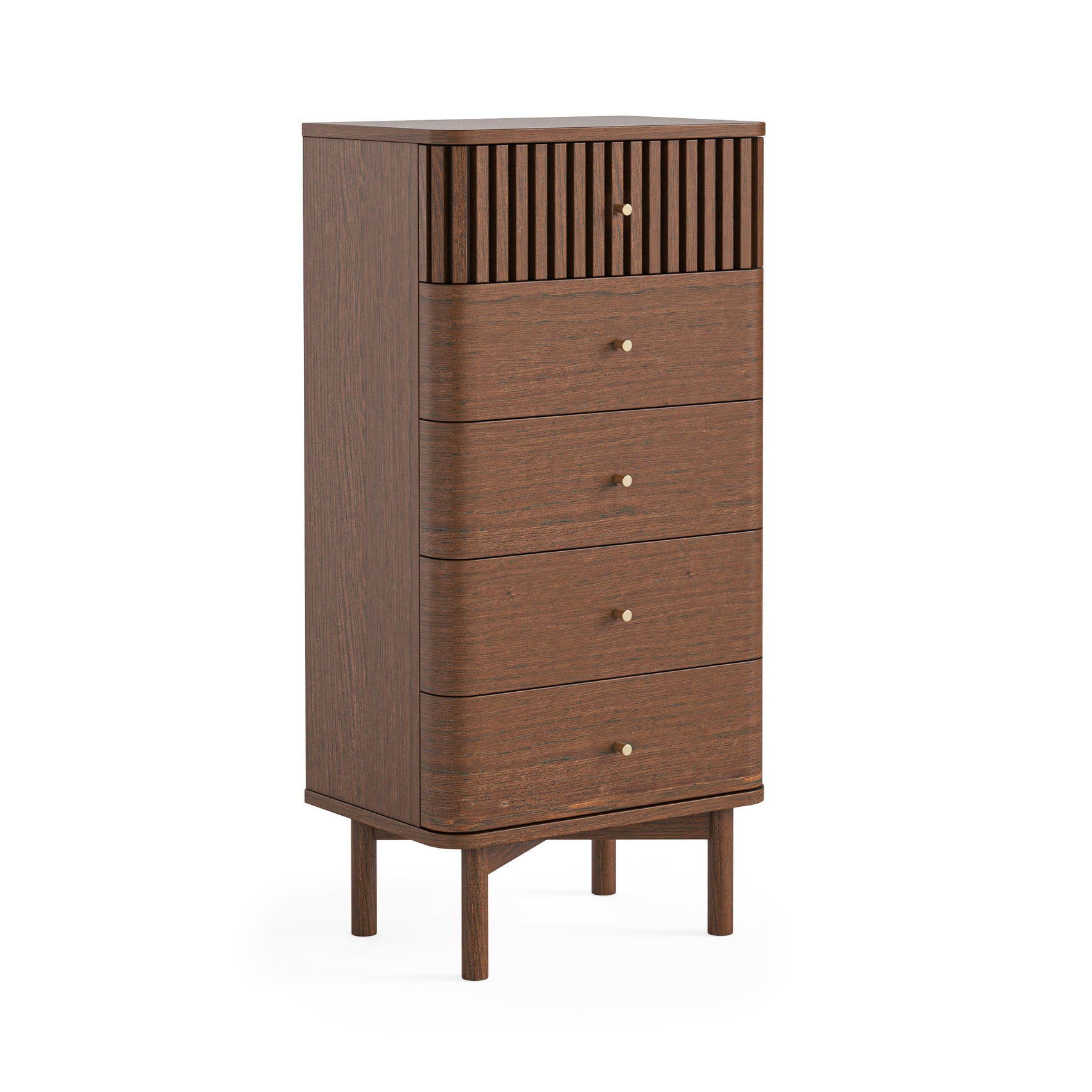 Colton Brown Wood 5 Drawer Tall Boy Chest Chest