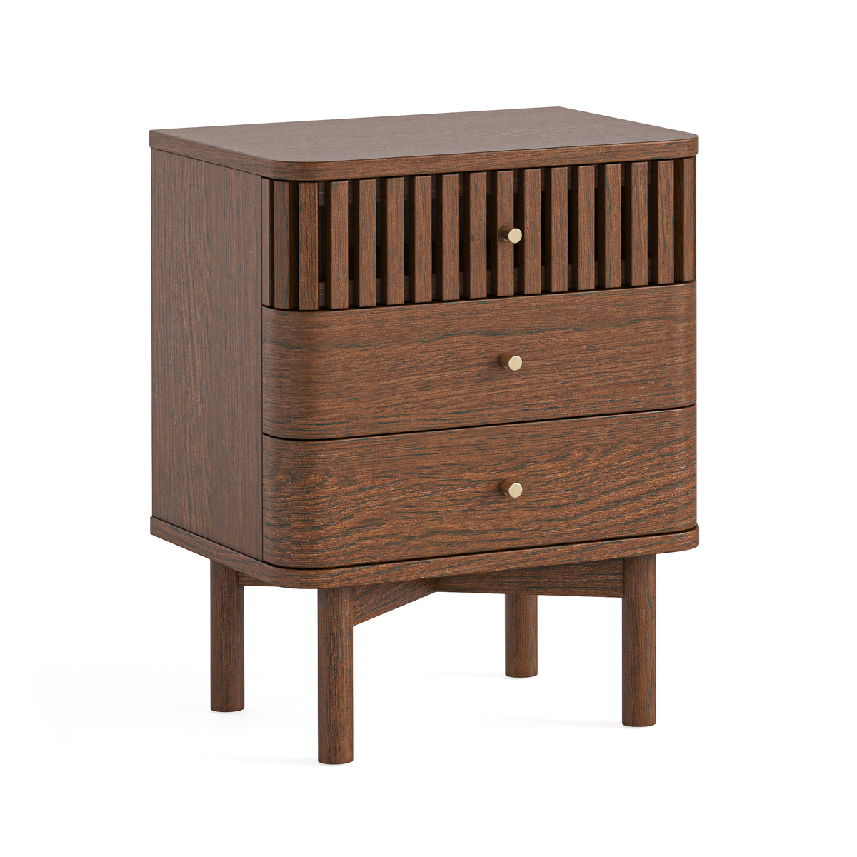 Colton Brown Wood Bedside Table 3 Drawer