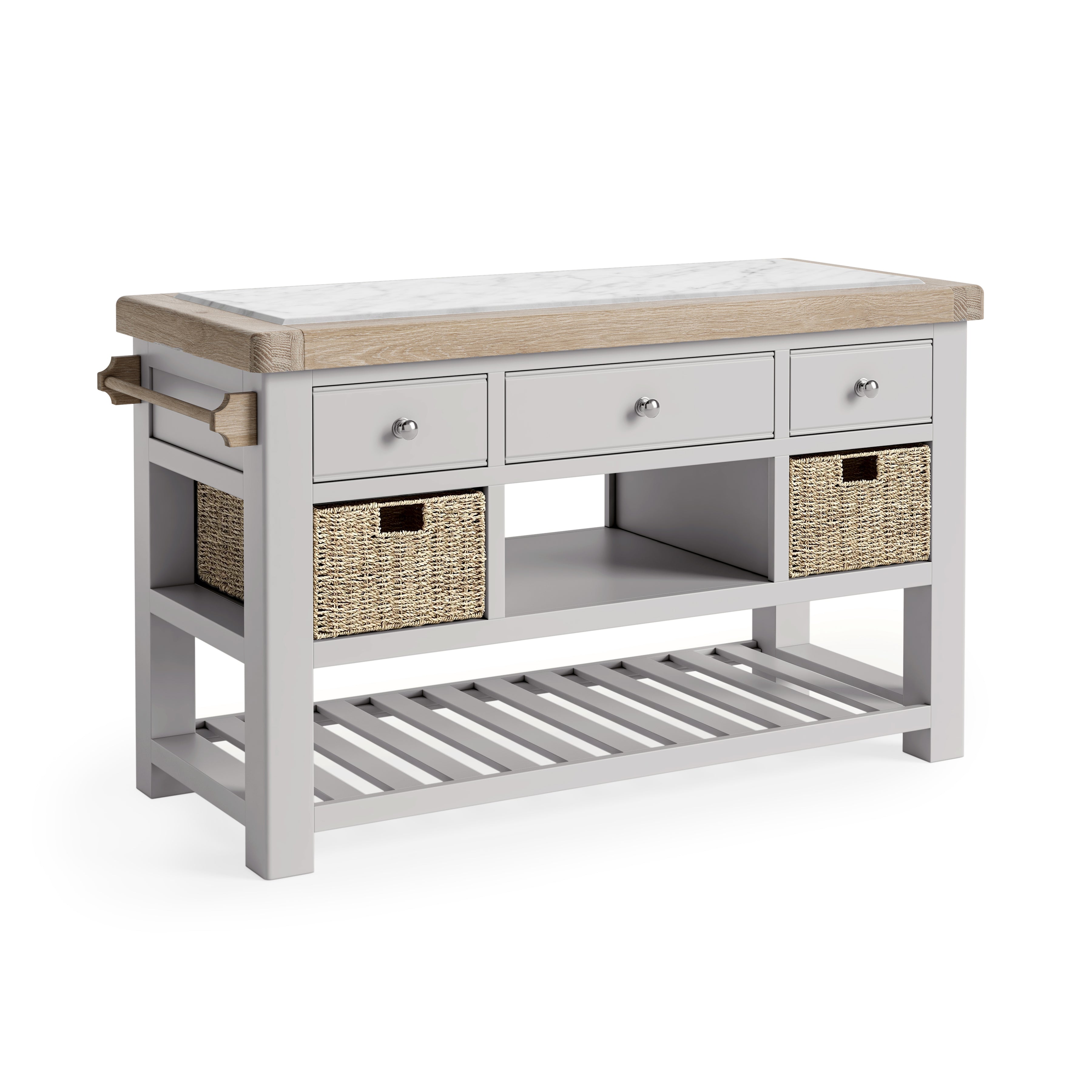 Hartwell Grey Wood & White Marble Kitchen Island - Large
