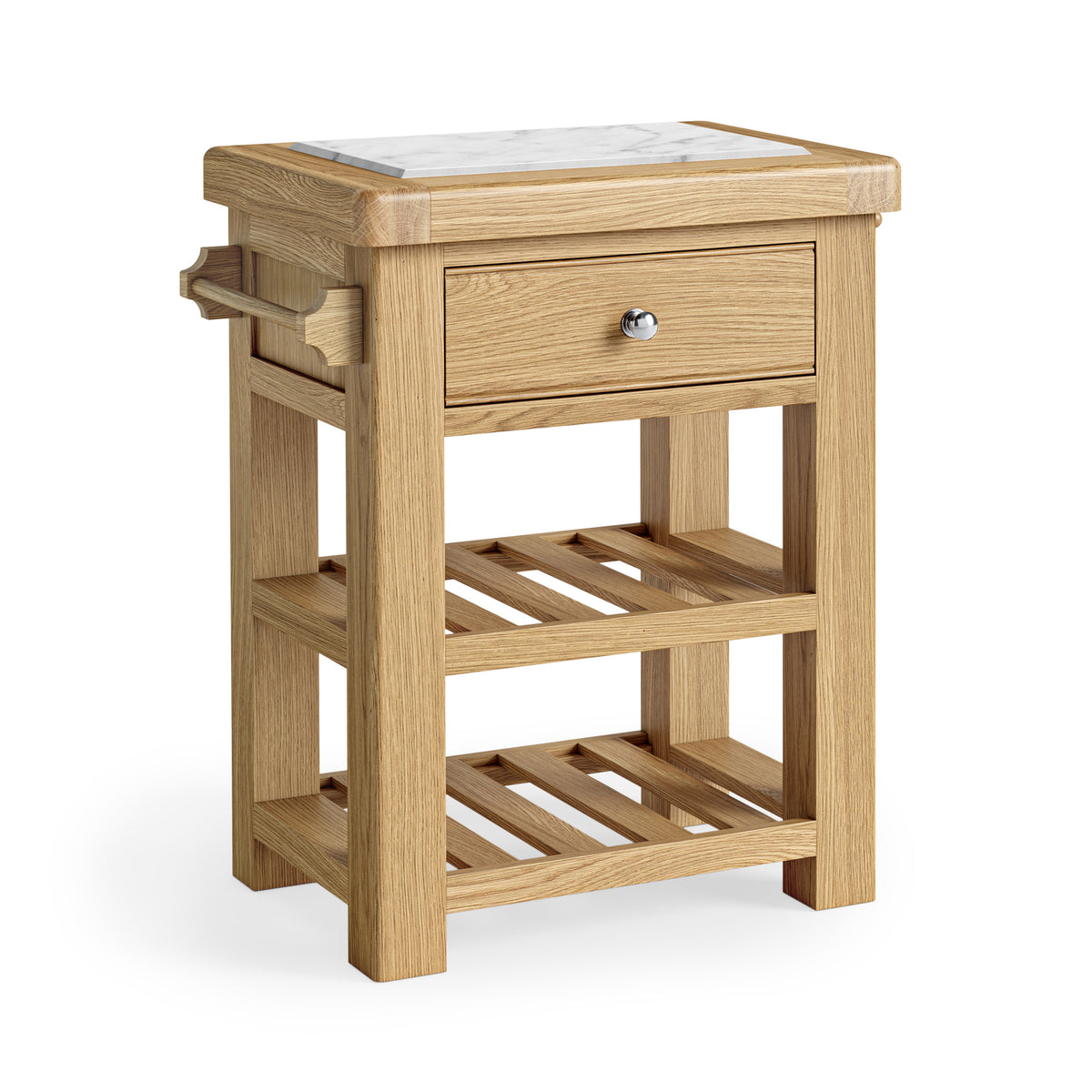 Jackson Oak Wood & White Marble Kitchen Island - Small