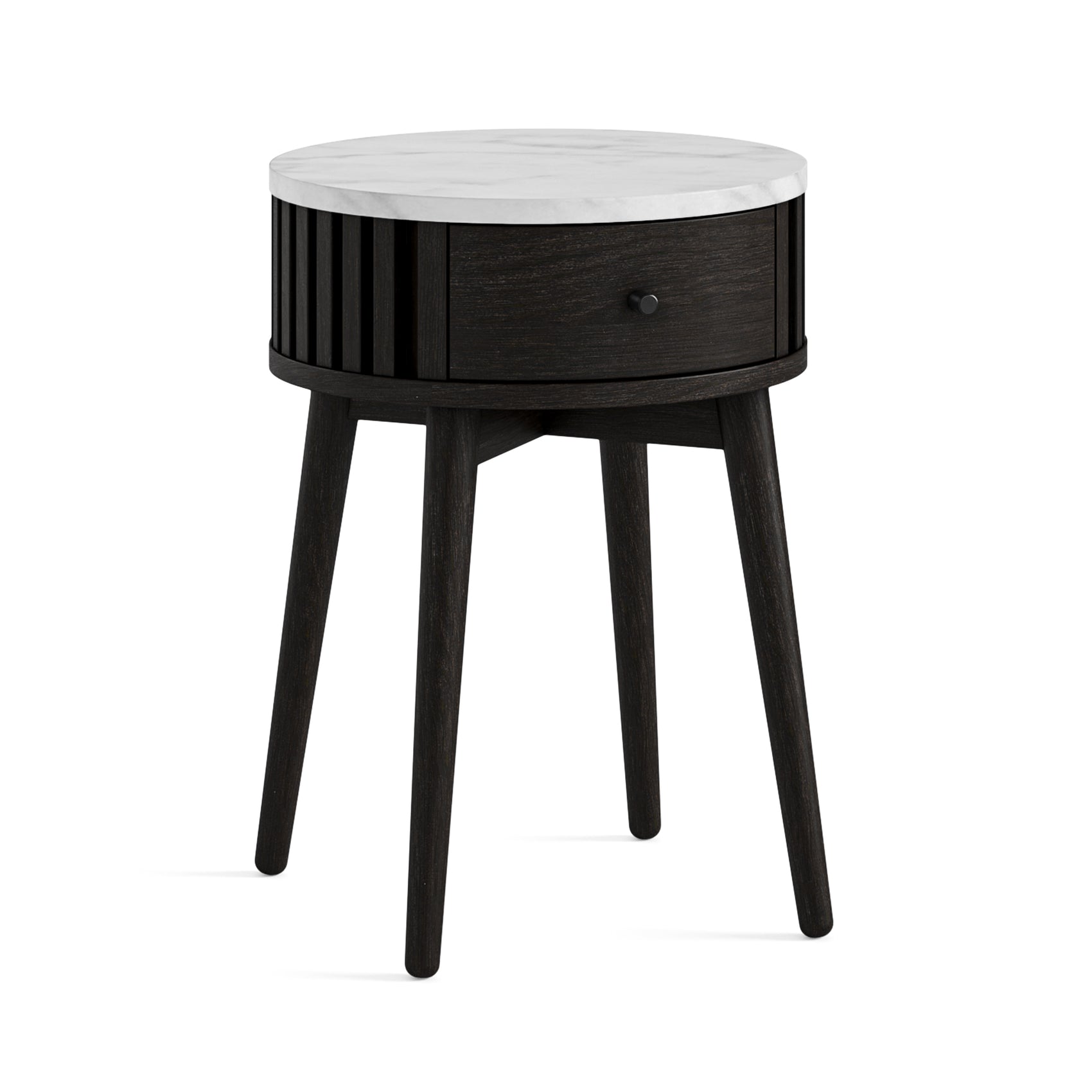 Colton Black Wood & White Marble Round Side Table