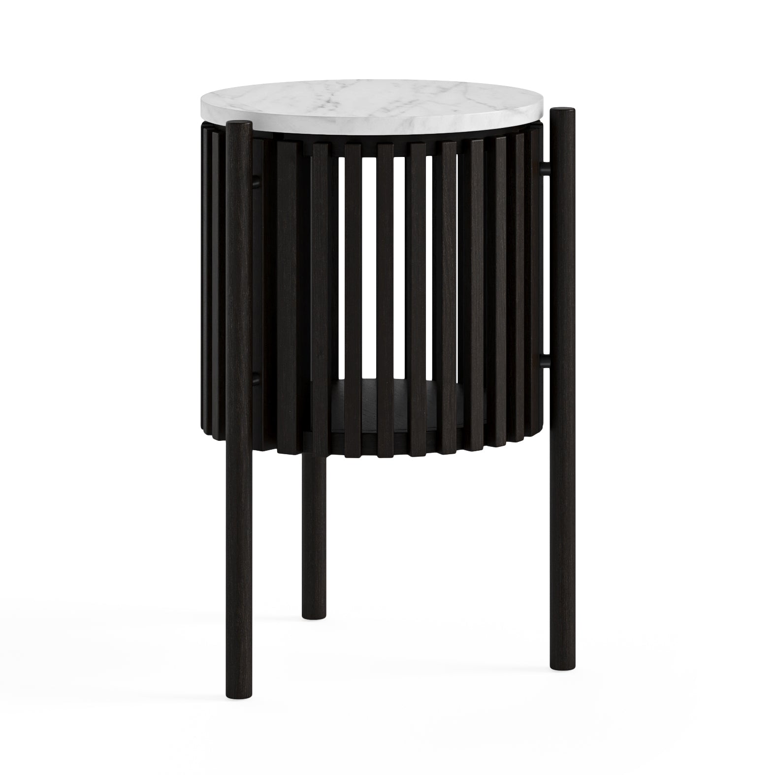 Colton Black Wood & White Marble Story Side Table with Door