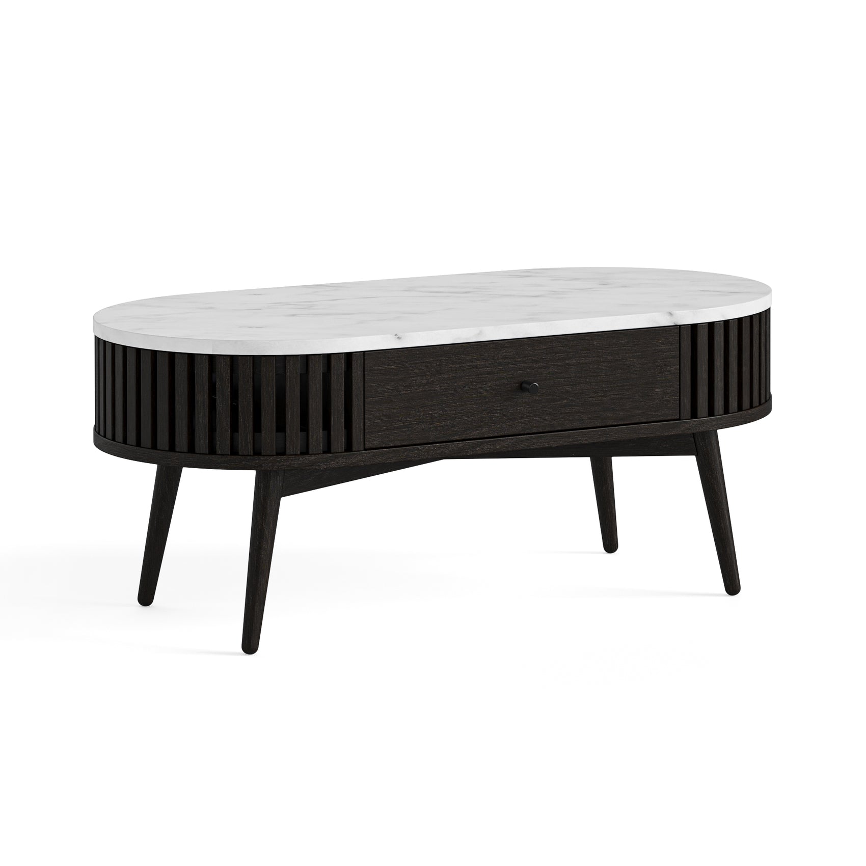 Colton Black Wood & White Marble Oval Coffee Table