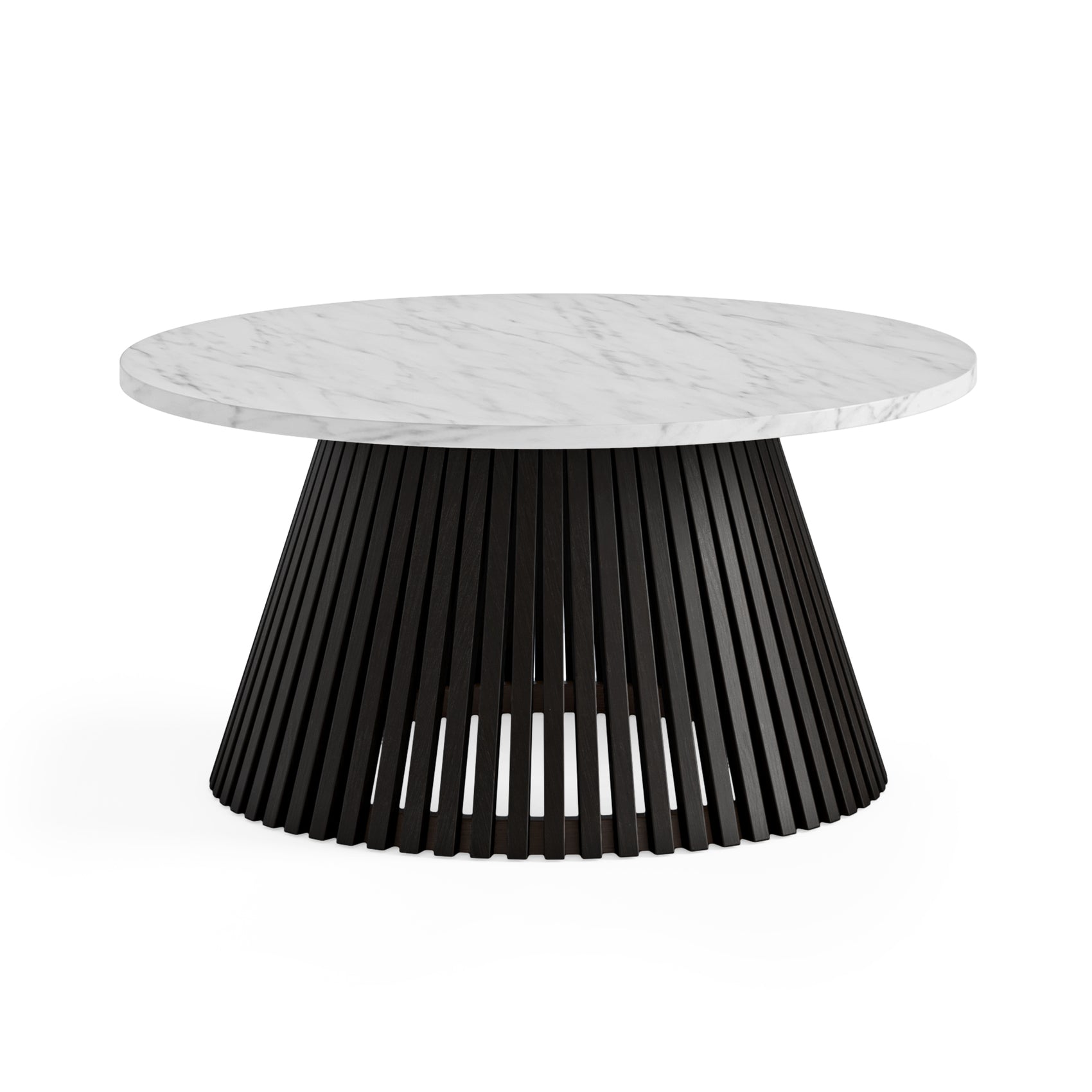Colton Black Wood & White Marble Round Coffee Table Top