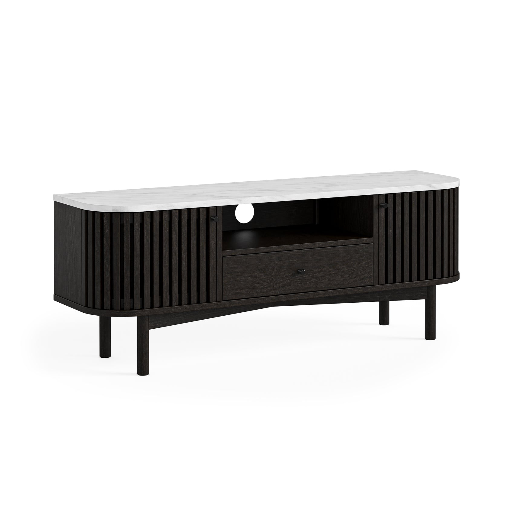 Colton Black Wood & White Marble Wide TV Unit