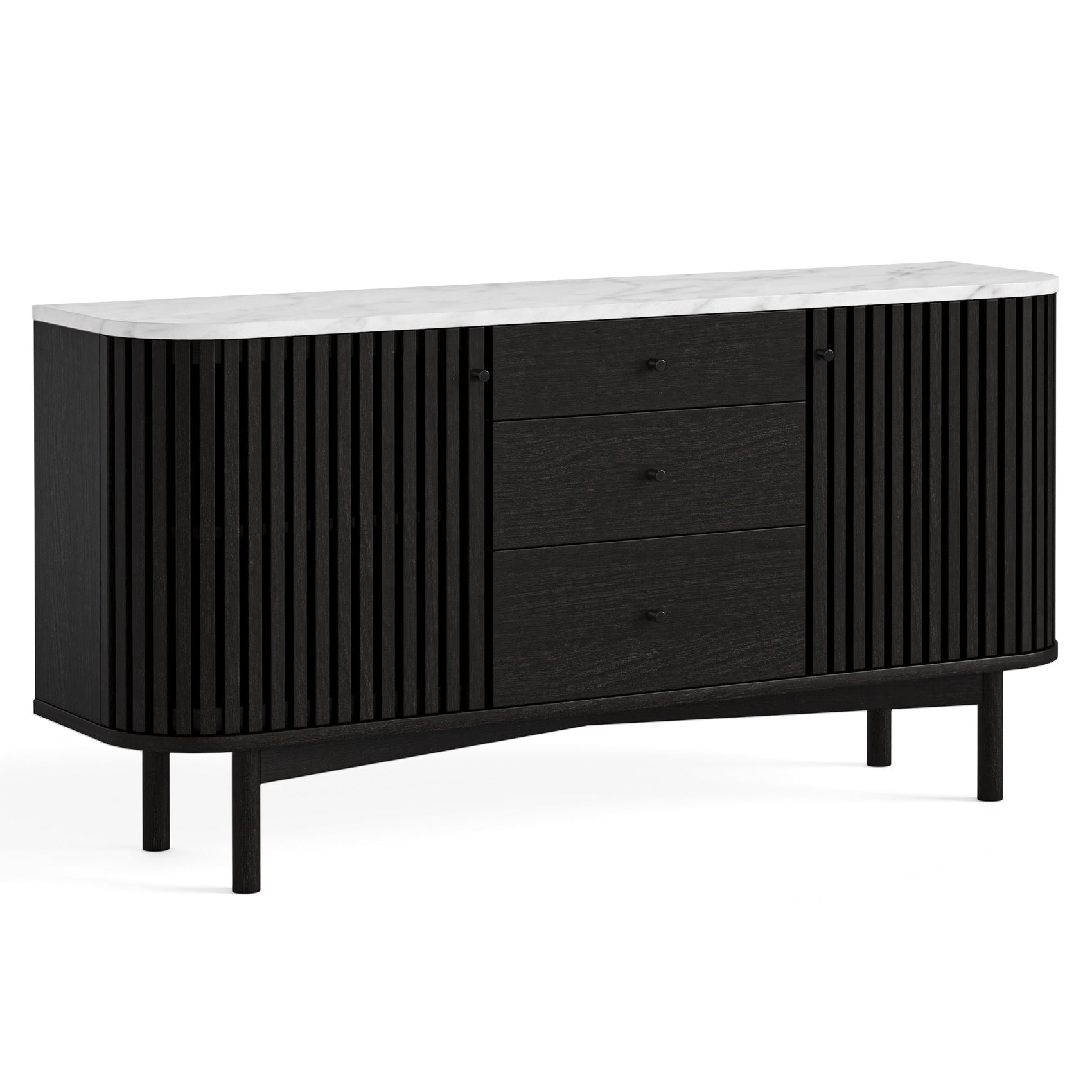 Colton Black Wood & White Marble Sideboard with Drawer