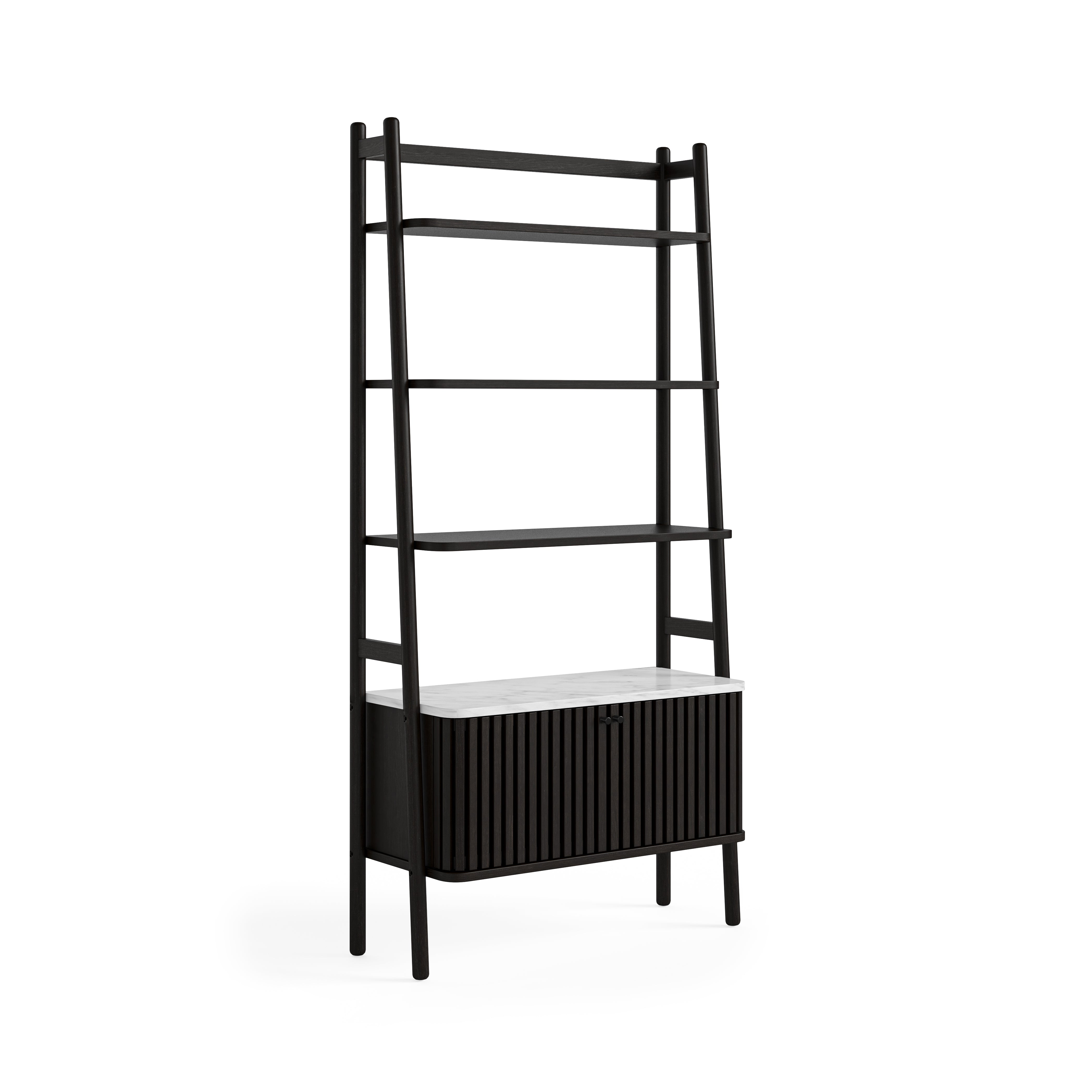 Colton Black Wood & White Marble Display Unit Cabinet
