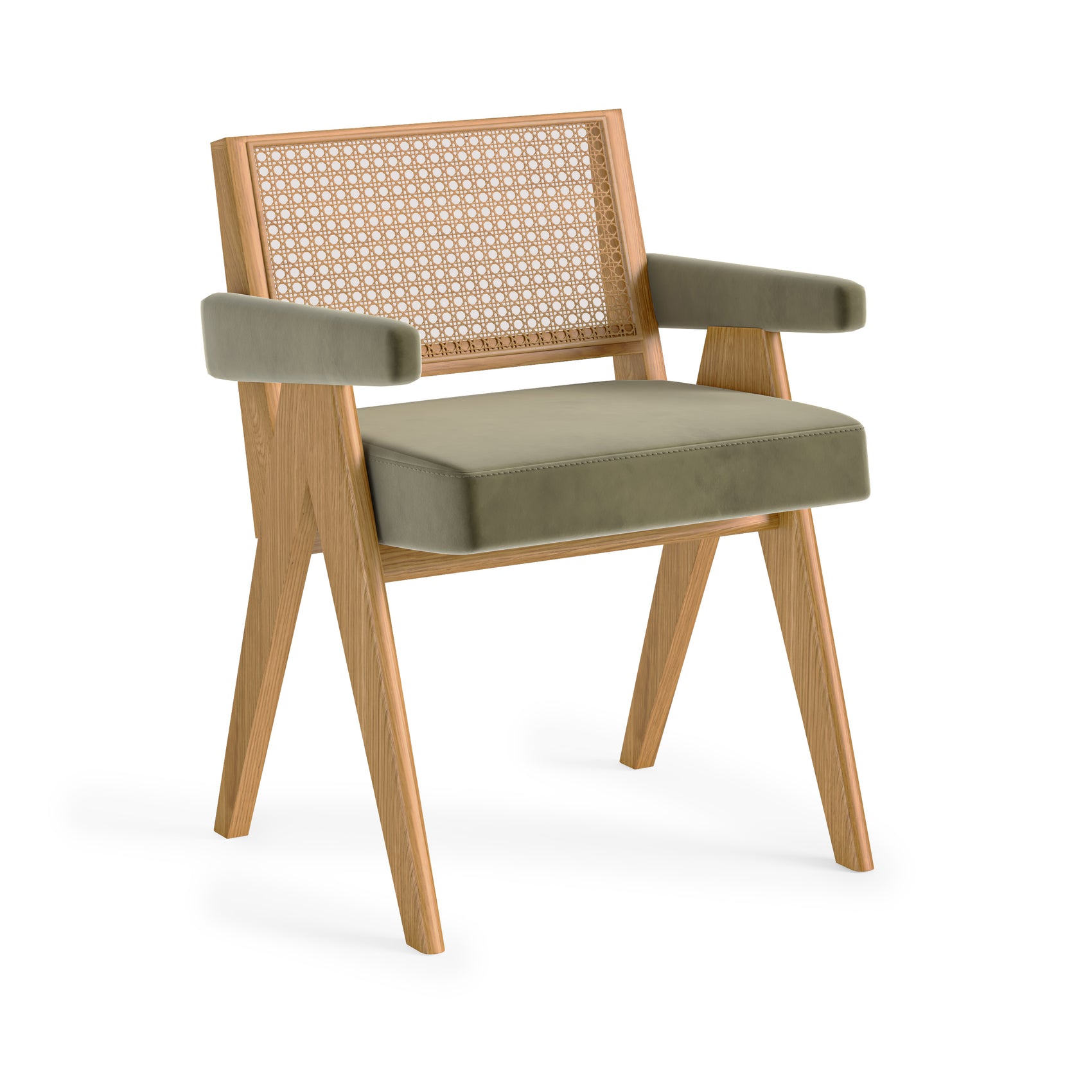 Selene Olive Green Velvet & Natural Wood Accent Chair