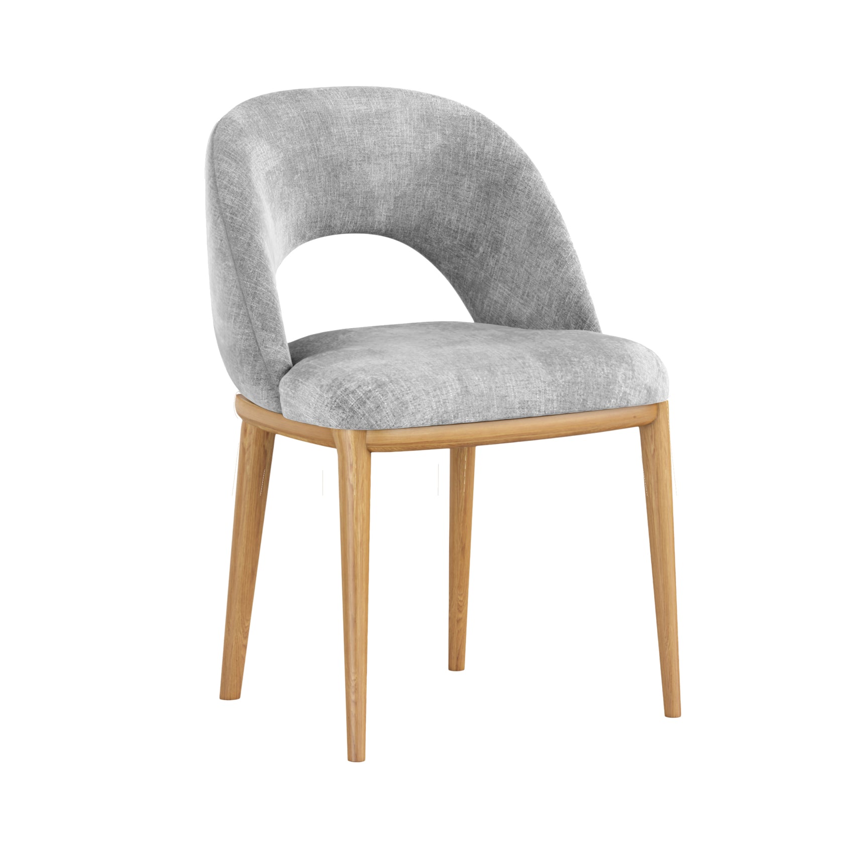 Set of 2 Arden Light Grey Chenille & Natural Wood Dining Chairs